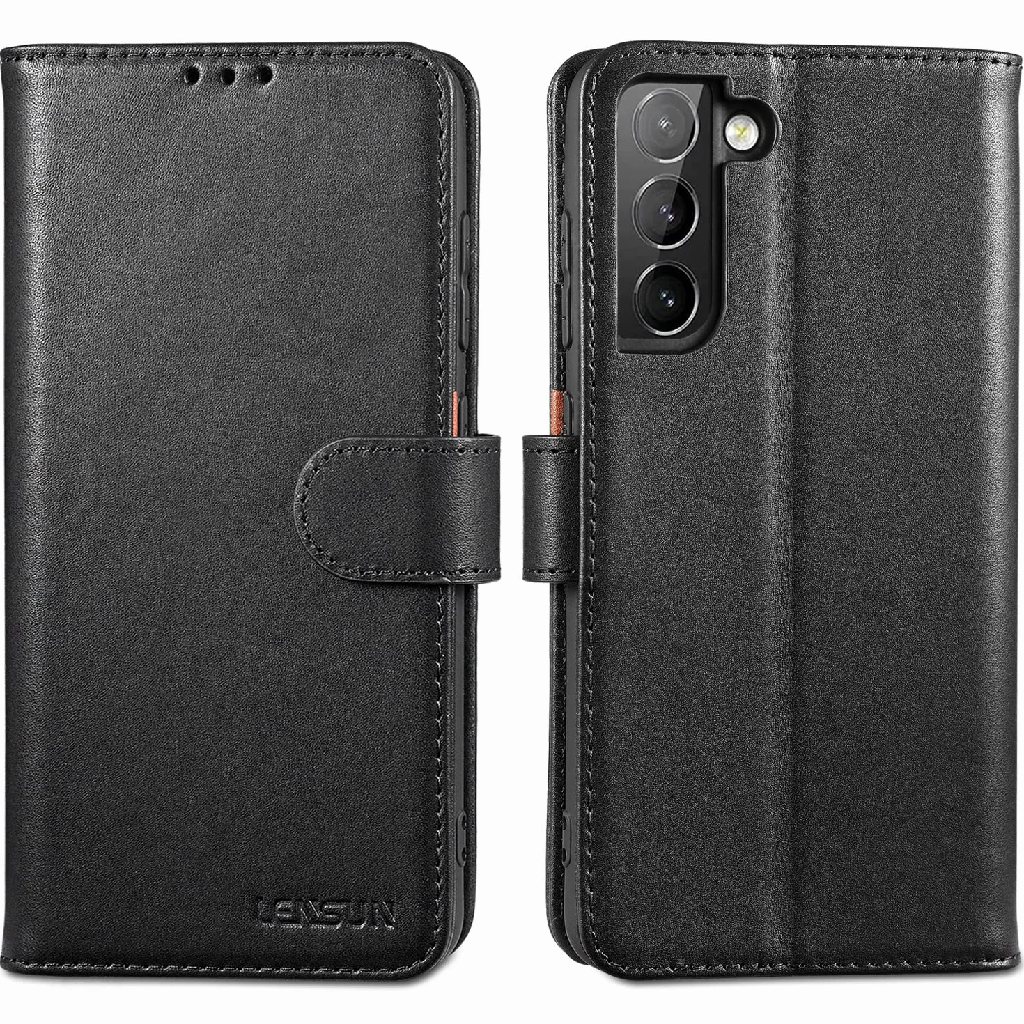Etui LENSUN do Samsung Galaxy S21 FE 5G, etui z prawdziwej skóry portfel [RFID Blokad] z pamięcią na karty i zapięciem magnetycznym kompatybilne z Samsung S21 FE 5G- czarne (S21FE-JT-5BK)