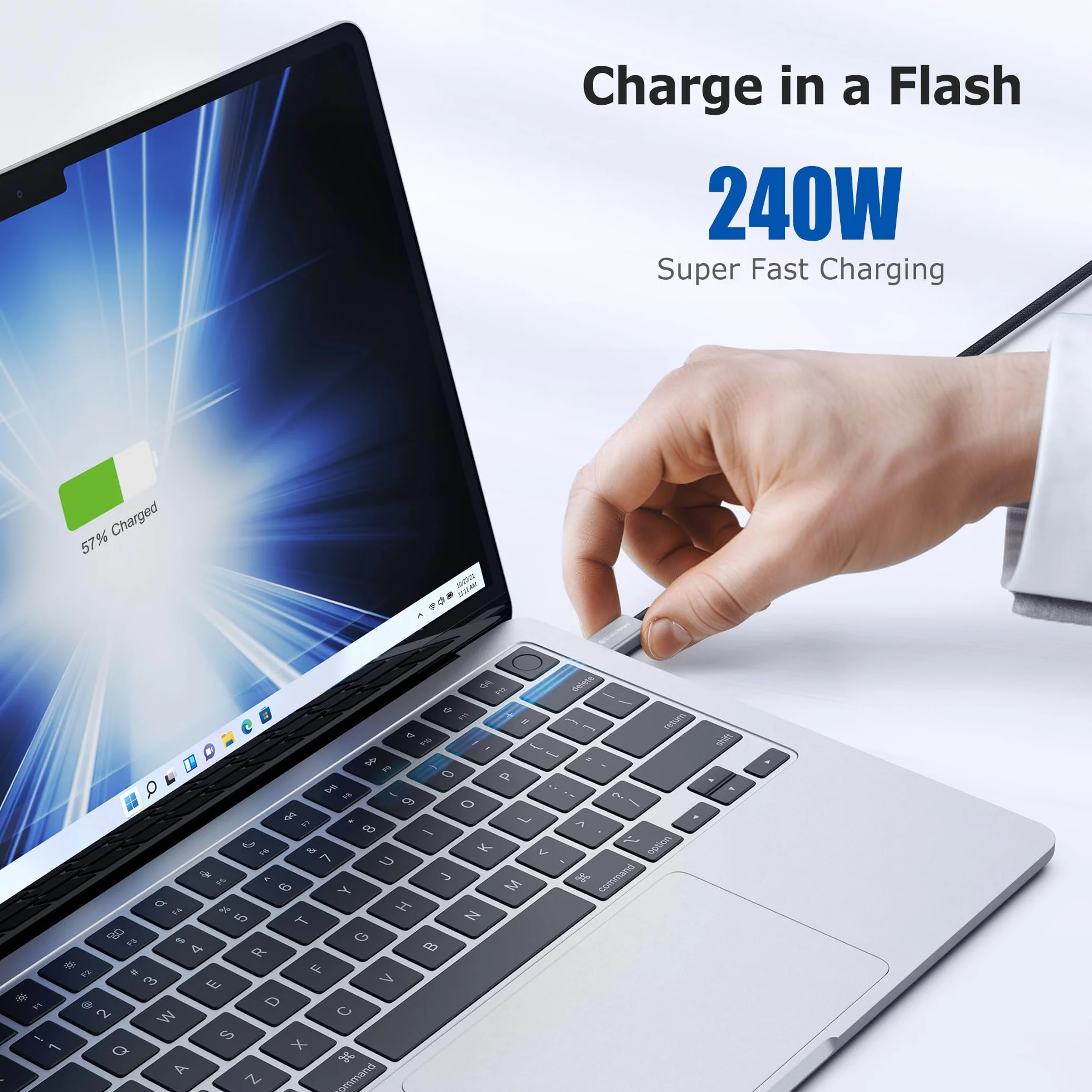 Cable Matters Certyfikat Intel: pleciony kabel Thunderbolt 5 80 Gb/s ze zwiększeniem przepustowości do 120 Gb/s i ładowaniem 240 W w kolorze czarnym – 1 m, kompatybilny z Thunderbolt 4/3, USB4 i USB-C