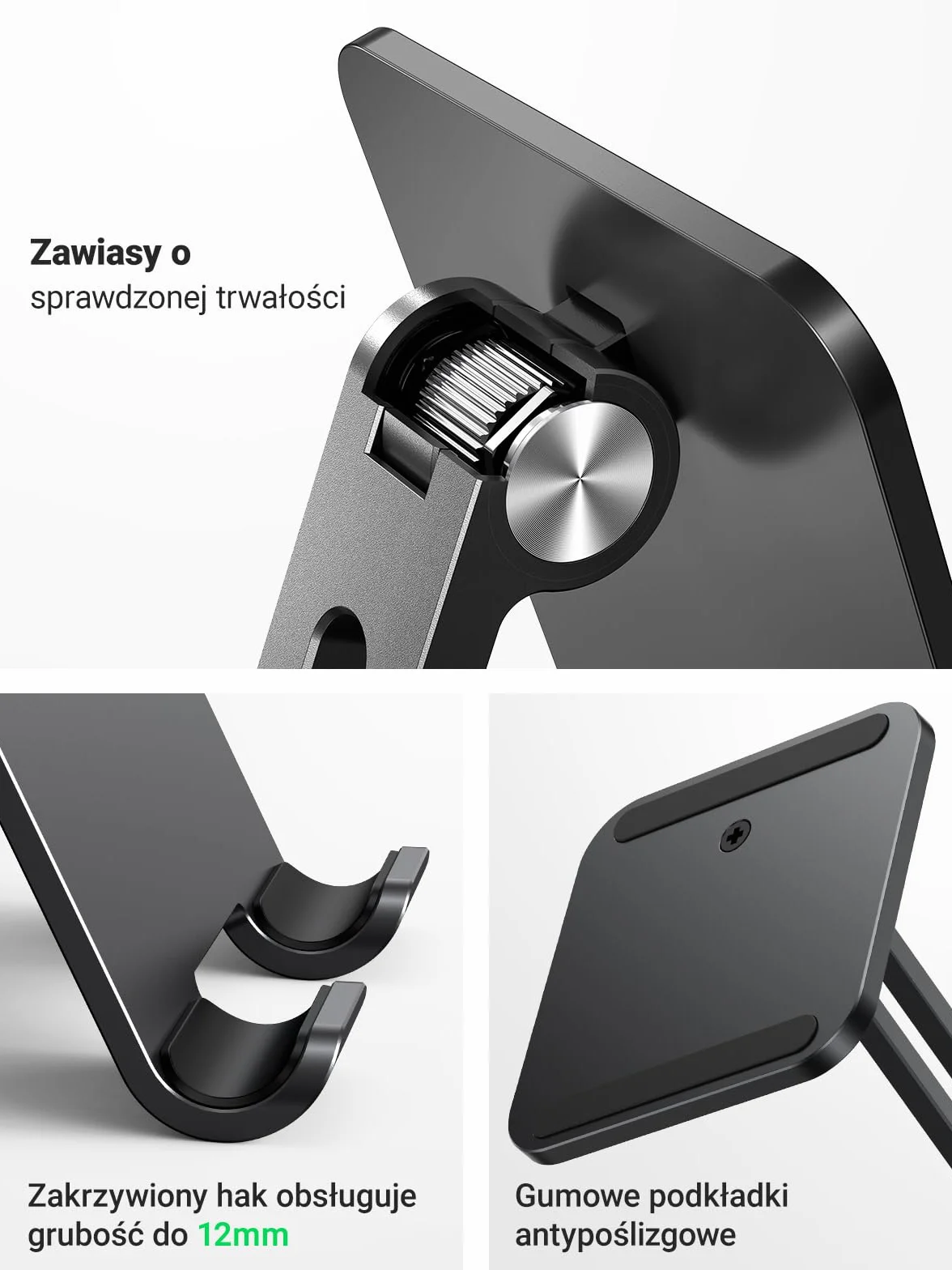 UGREEN Stojak na Tablet Uchwyt Aluminiowy Regulowany Kompatybilny z iPad Pro Air Mini 11 12.9 Galaxy Tab S9+ S9 A7 Redmi Pad Huawei MatePad iPhone 15 Pro Max itp.