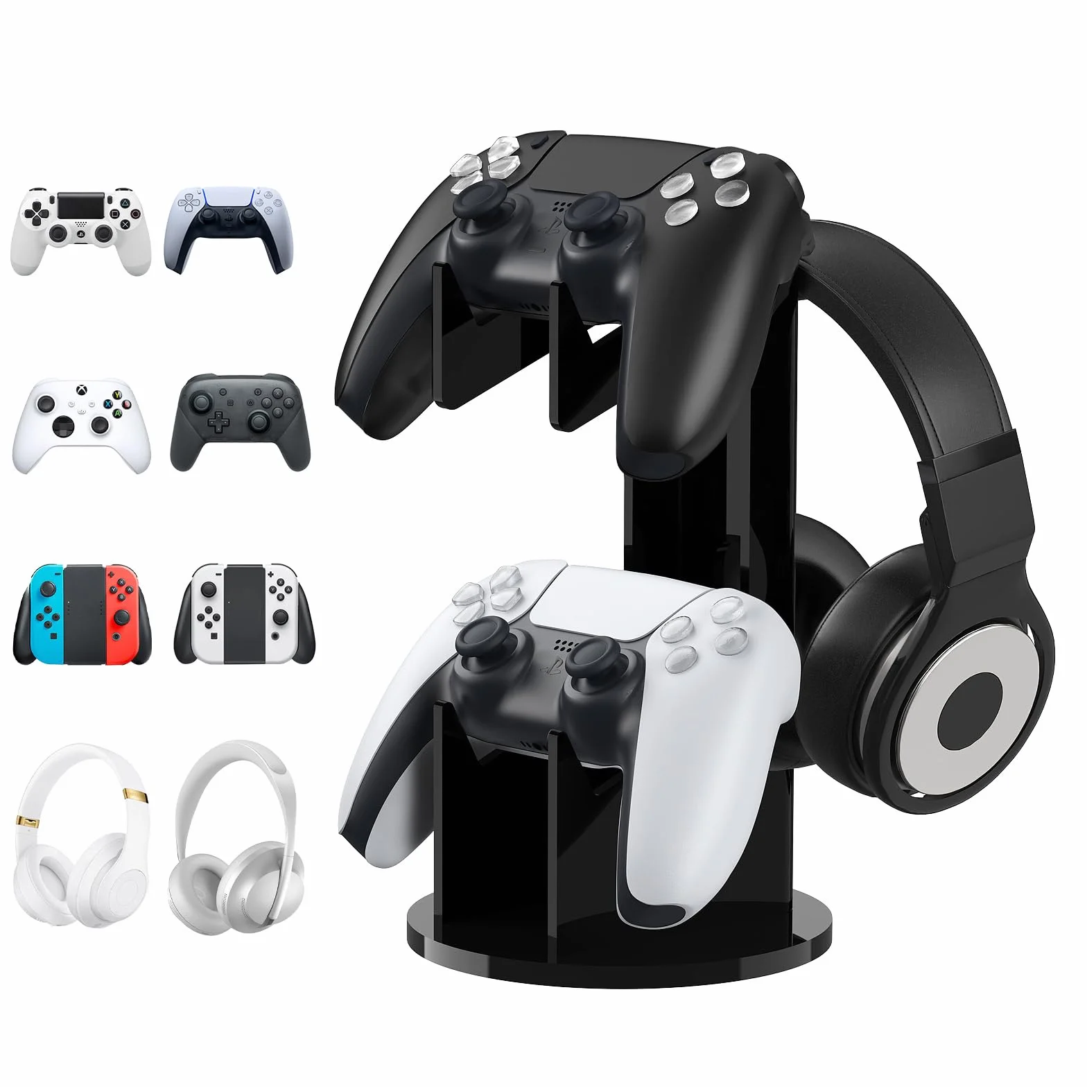 MoKo 2 in 1 Universal Stand for Gamepad and Headphone, Controller Holder for Switch/Switch 2, PS5, PS4, Xbox One, Xbox Series, Black