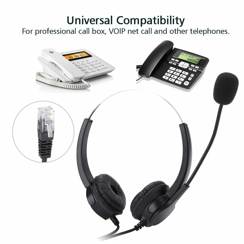 Call Center zestaw słuchawkowy z redukcją szumów, super trwały, wtyk RJ9 Call Center Headphones zestaw słuchawkowy do profesjonalnych telefonów telefonicznych/połączeń sieciowych VOIP, wygodne noszenie