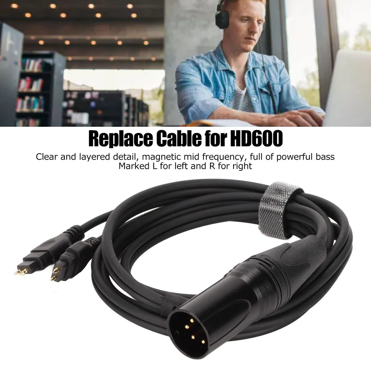 KIMISS Kabel do Aktualizacji Słuchawek 4-pinowy Męski XLR dla HD650 HD600 HD580 HD660S HD58X HD565 HD545 HD535 HD6XX - Ble, Kabel z Czystym Dźwiękiem