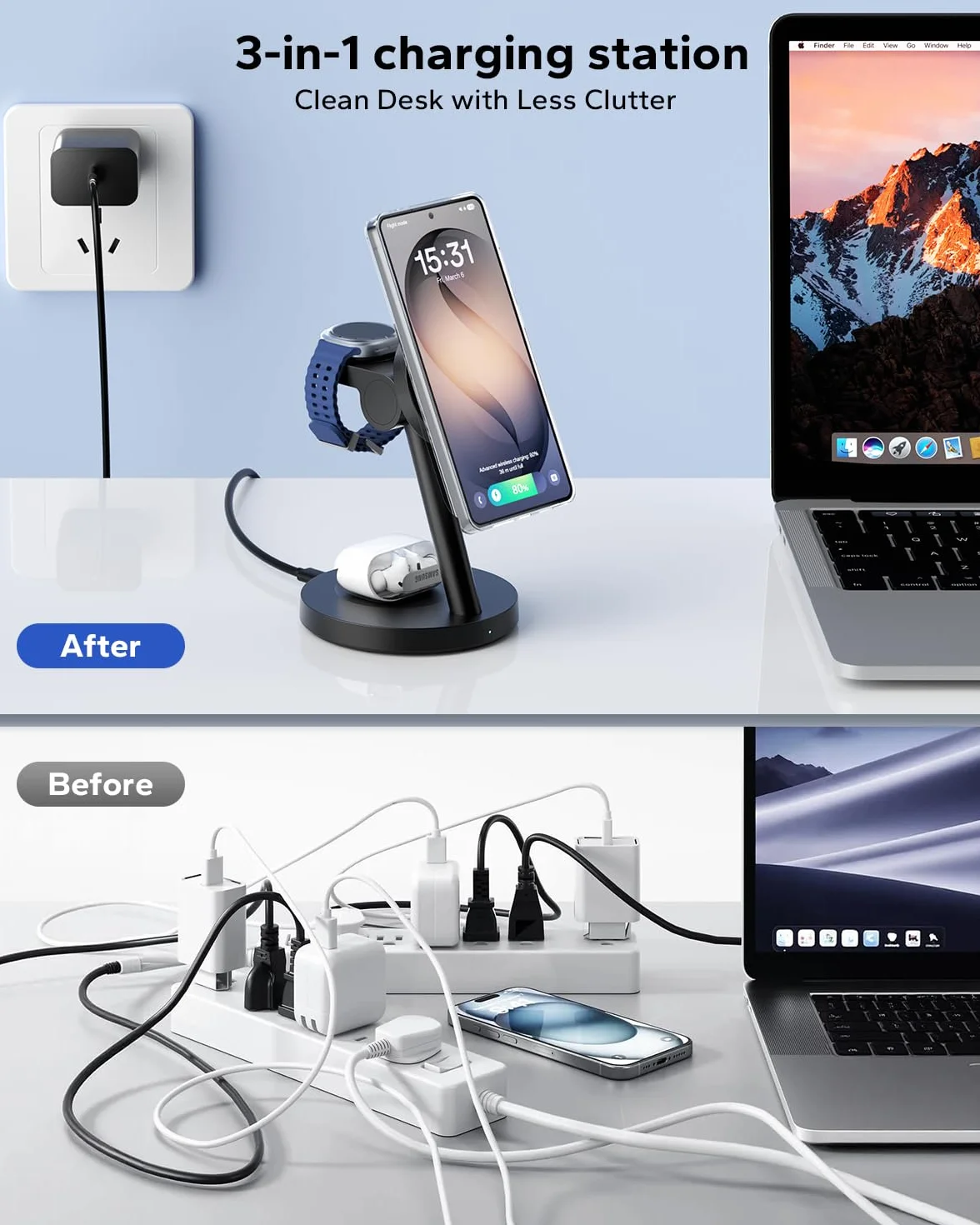 KPON Stacja ładująca Magsafe 3 w 1 do iPhone 17~12, Apple Watch 11~2, AirPods