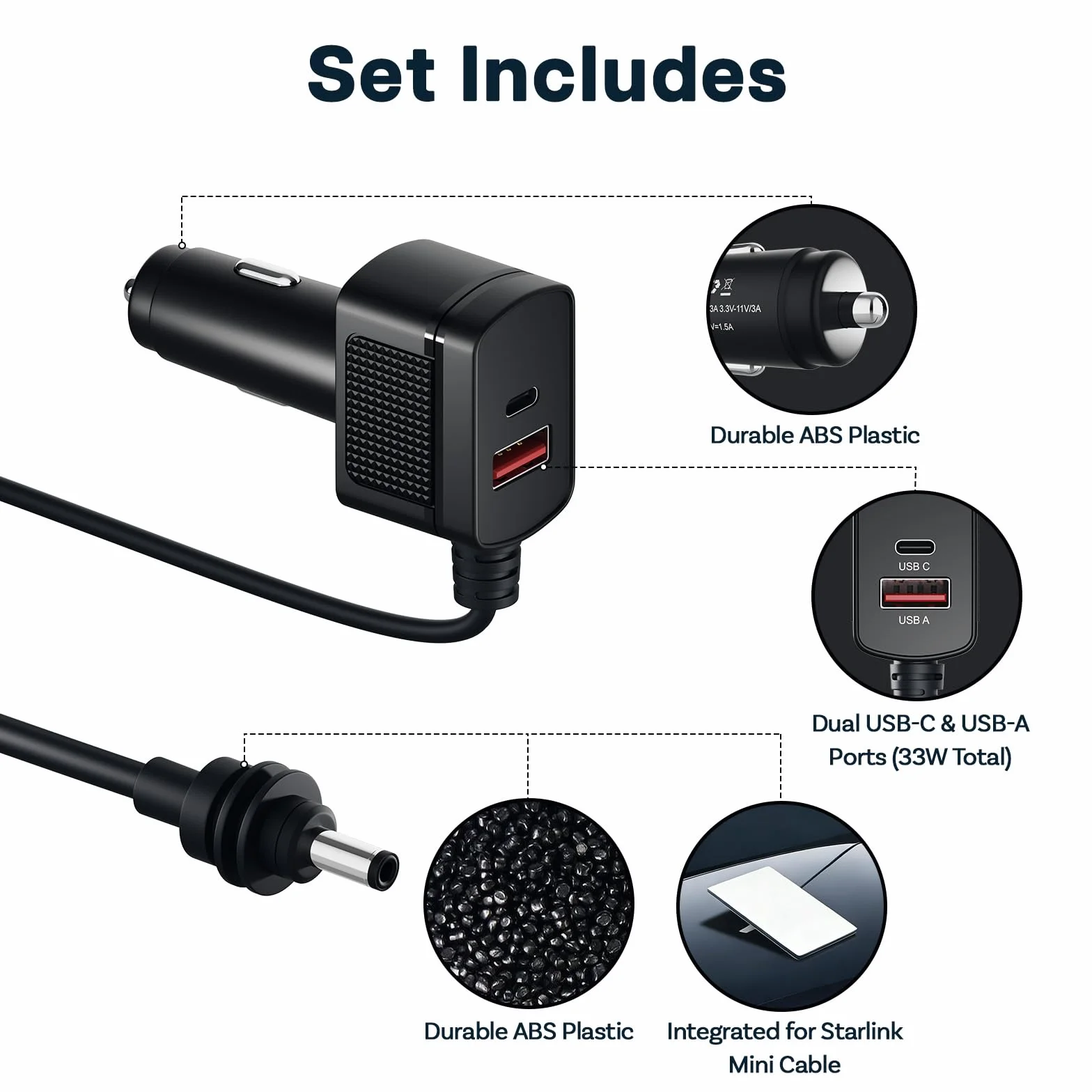 Adapter Samochodowy MMOBIEL do Starlink Mini – Ładowarka USB 12V-24V DC 60W 3M Podwójne Porty USB-C i A 33W Wyświetlacz Napięcia LCD