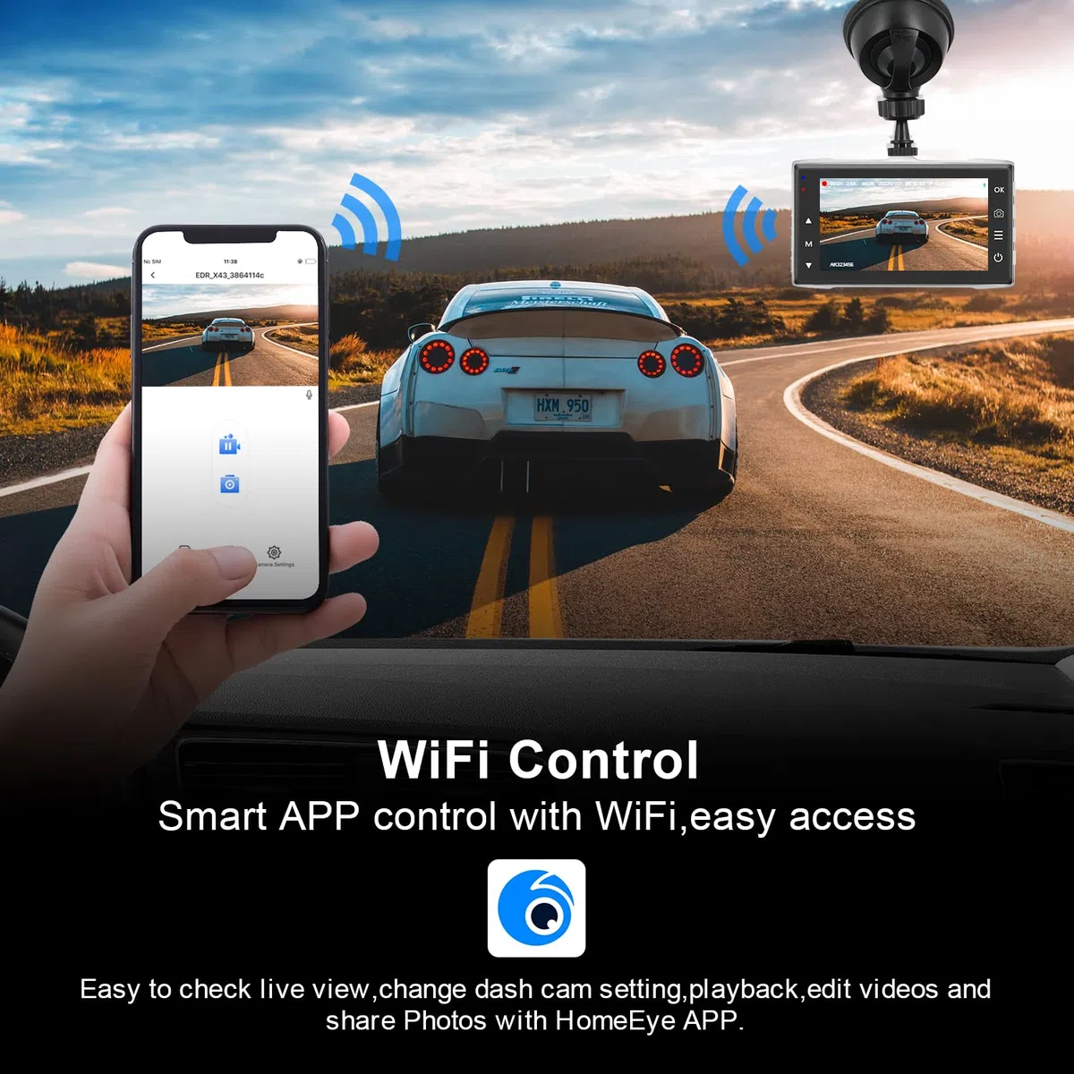 Kamera samochodowa 2.5K przednia i tylna 1440P+1080P FHD WiFi dual dashcam do samochodów z obsługą aplikacji z kartą SD 32GB, metalowa obudowa, super noktowizor, WDR, czujnik G, nagrywanie w pętli