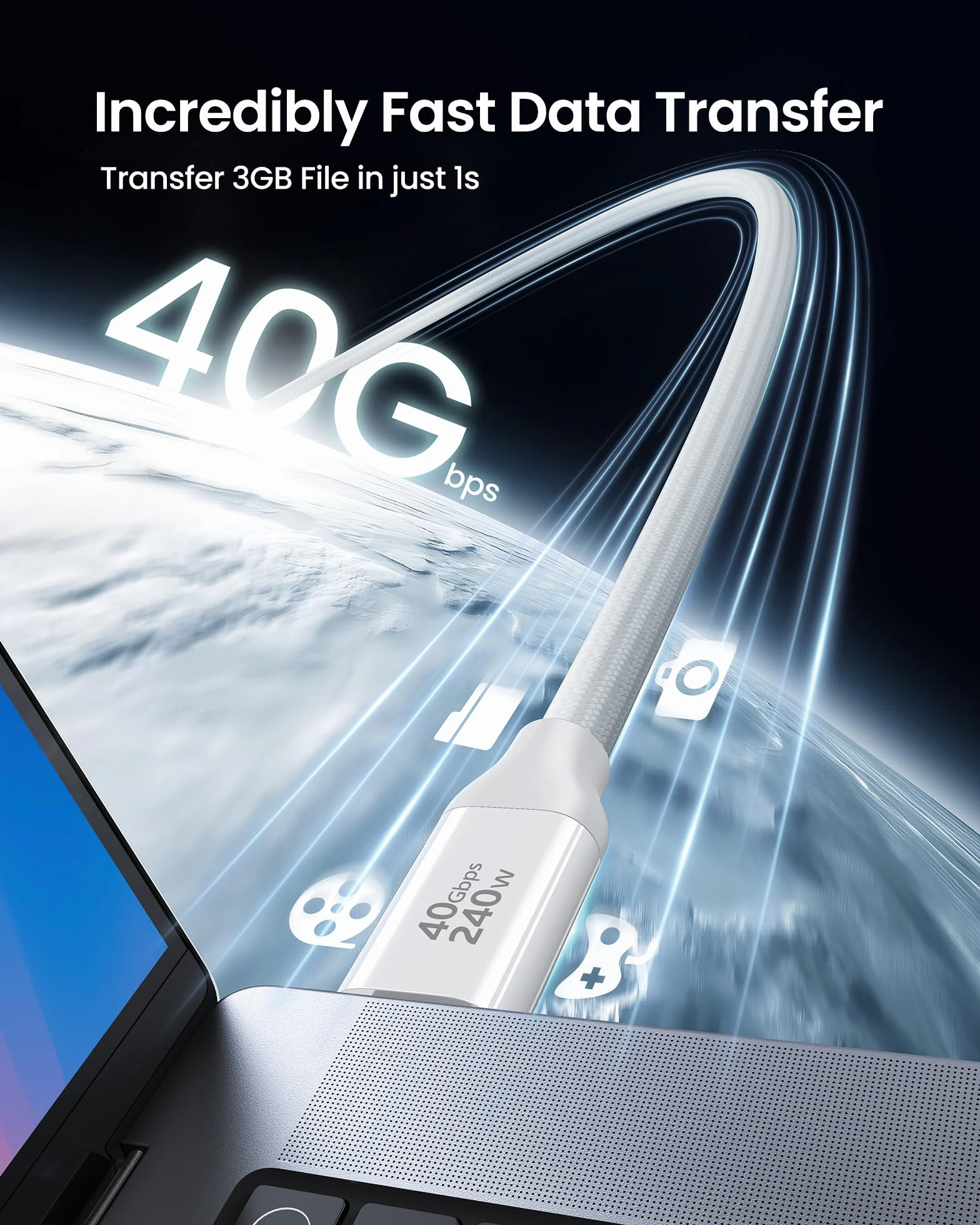 Silkland Kabel USB4 dla Thunderbolt 4 Biały 1M, transfer danych 40Gbps, Kabel ładujący PD3.1 240W 48V/5A, 8K@60Hz, USB C do USB C do iPhone 17/16/15, MacBook Pro, iPad Pro, Dock, SSD, Monitor