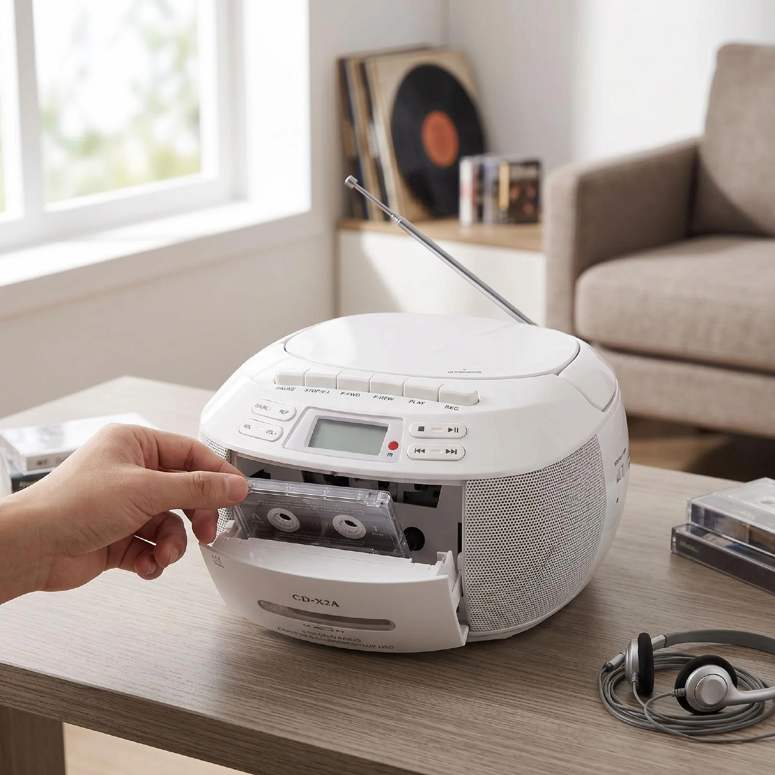Sxhlseller Przenośny Odtwarzacz Kasetowy CD z Bluetooth, AM FM, USB i AUX (wtyczka UE)