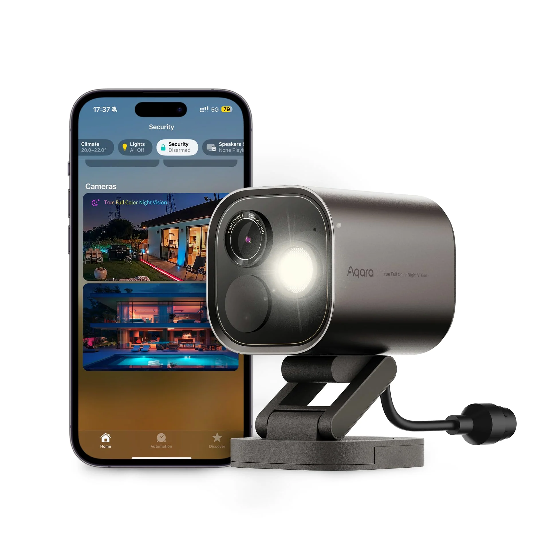 Aqara 4MP Kamera G5 Pro PoE, Zewnętrzna Kamera Bezpieczeństwa z Funkcją Noktowizorem z Prawdziwymi Kolorami, Bezpieczne Wideo HomeKit, Wykrywanie Lokalne, Thread/Zigbee, Obsługa Alexa, Google (Szary)