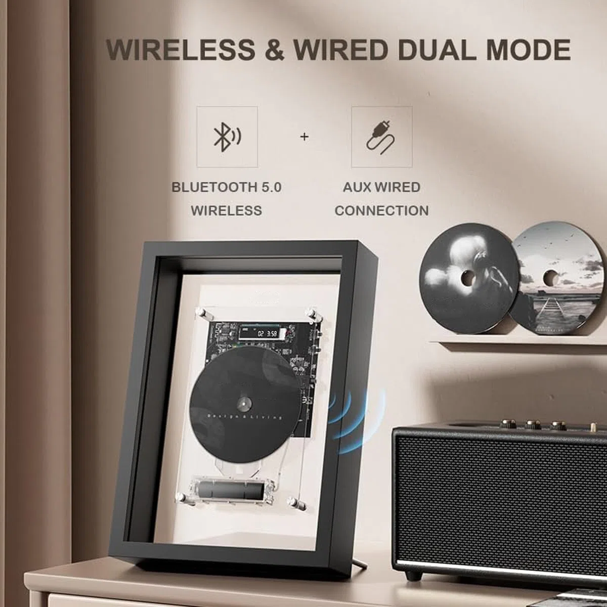 Odtwarzacz CD z wyjściem Bluetooth i AUX, dekoracyjna ramka na zdjęcia z pilotem zdalnego sterowania, obsługuje CD-DA/CD-R/CD-RW, idealna do dekoracji domu i biura