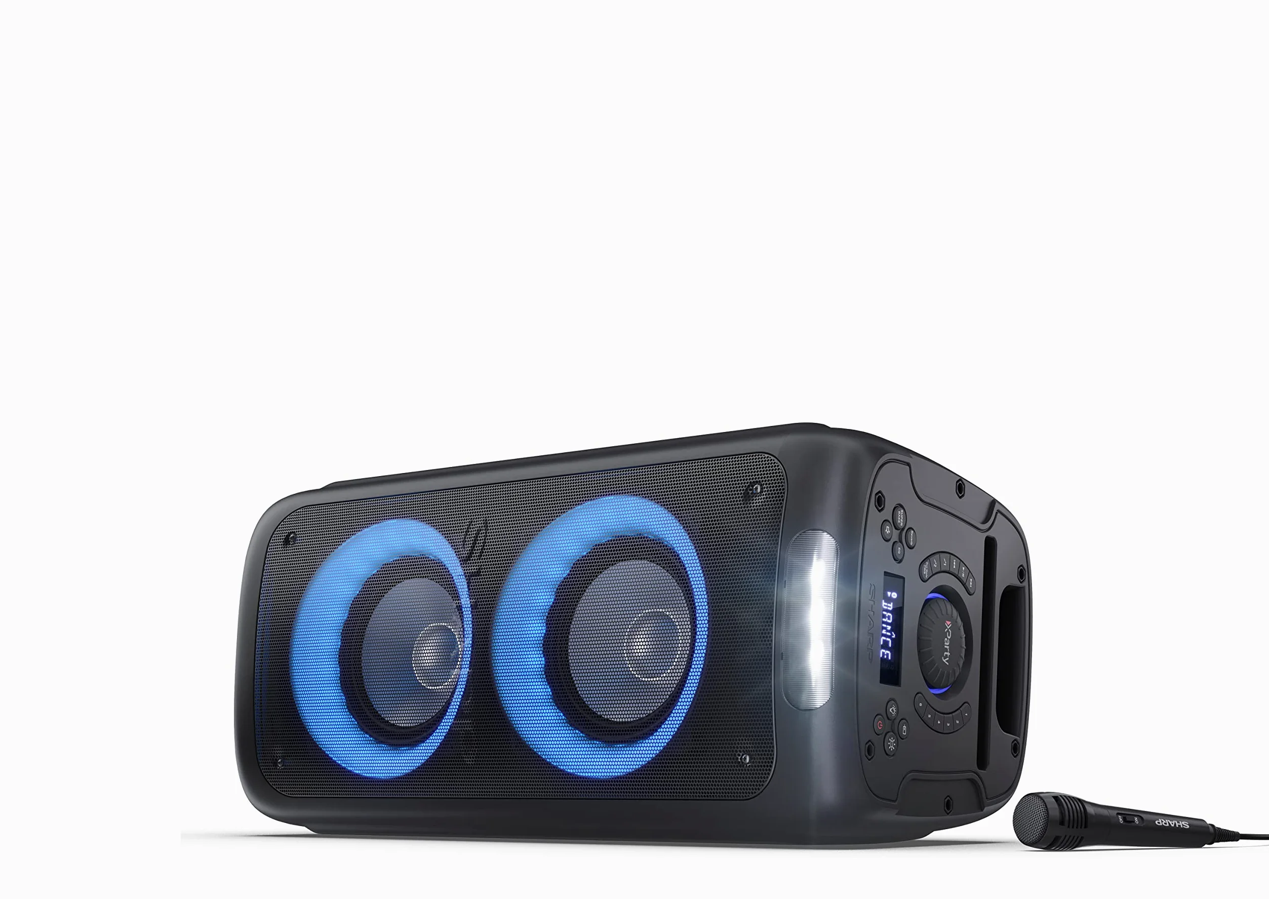 Sharp PS-949 głośnik imprezowy, 12 godzin odtwarzania z wbudowaną baterią, migającą diodą LED, bezprzewodowe przesyłanie muzyki Bluetooth i super bas.