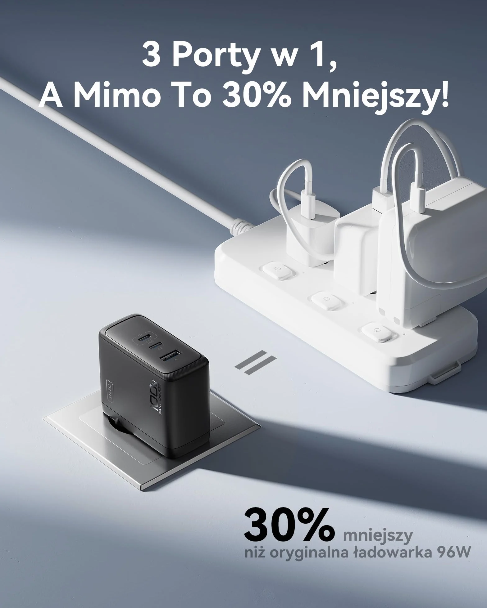 INIU Ładowarka USB C 100W, Kompaktowa 3-portowa 2 Typ C & USB A do Samsung Galaxy S25 S24 Ultra iPhone 17 16 15 Pro Max Xiaomi iPad MacBook