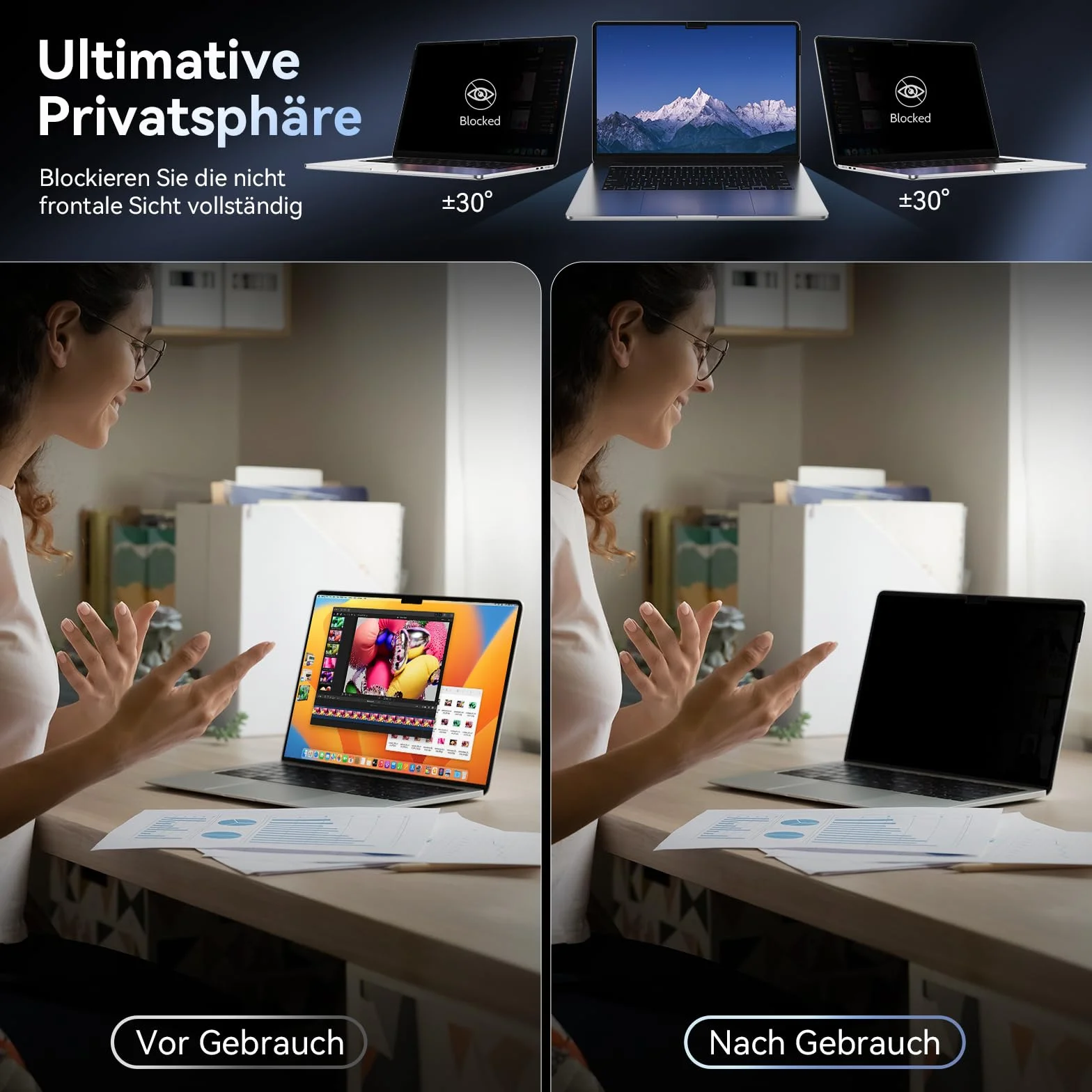 Filtr prywatyzujący do MacBook Air 13,6/13" (2022-2025, M2, M3, M4), MagicSuction, antyodblaskowy, ochrona prywatności