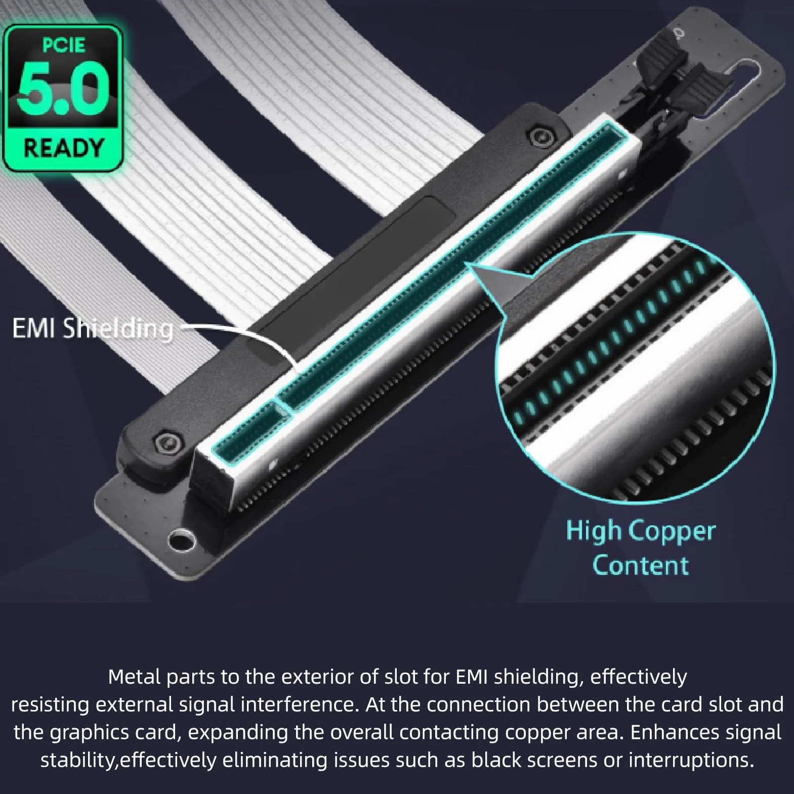 Asixxsix Kabel Riser PCIE 5.0, Kabel Przedłużający do Karty Graficznej GPU Gen 5, PCI-E 16X 128 GB/s, Zgodny z PCIE 4.0, dla RTX4090 5090, dla RX8900 RX7900 (20 cm)
