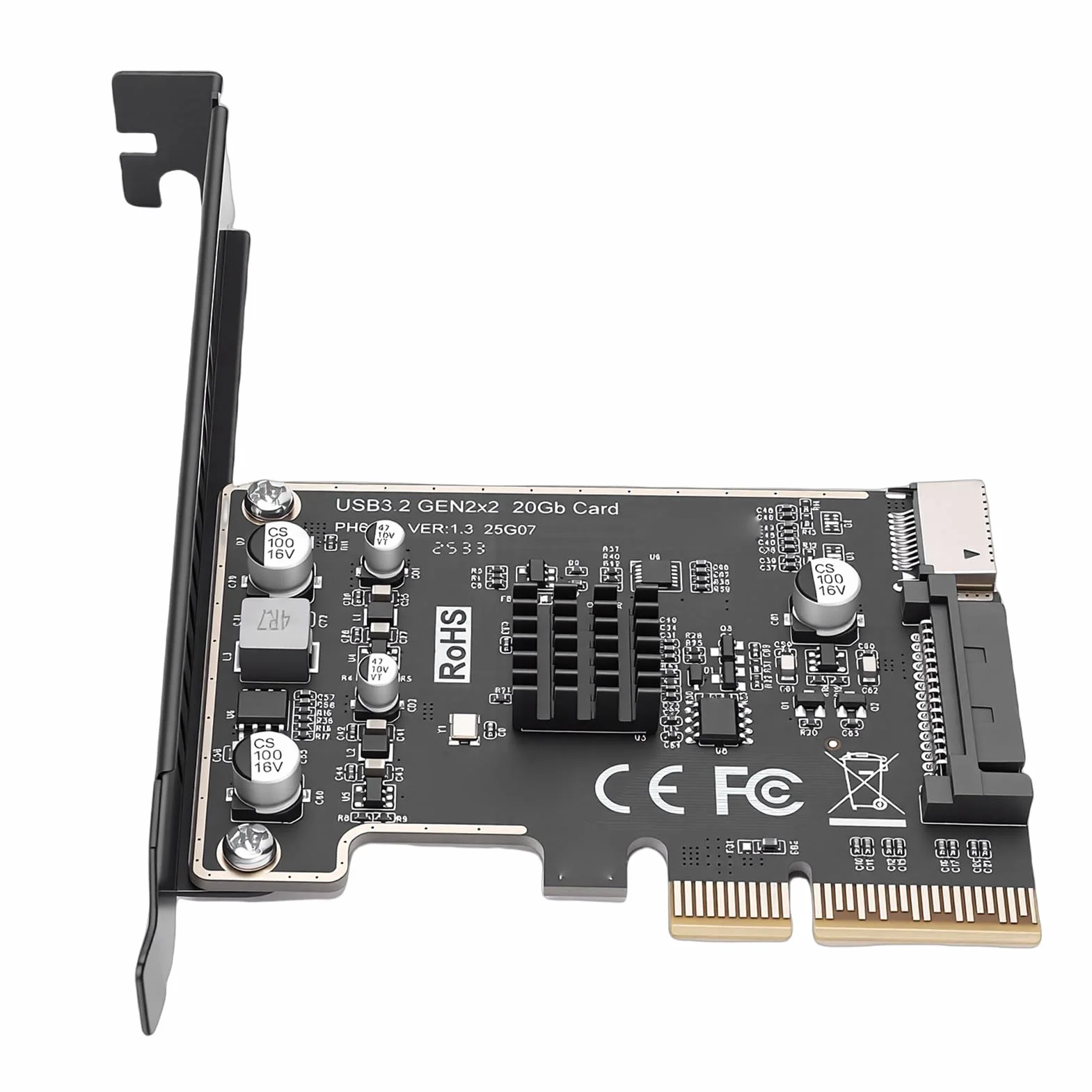 Sxhlseller Karta rozszerzeń PCIe na USB 3.2 Gen 2x2, Adapter do Panelu Przedniego 20 Gb/s Typu C, Układ ASM3242, Plug and Play dla Gniazd PCI Express X4 X8 X16