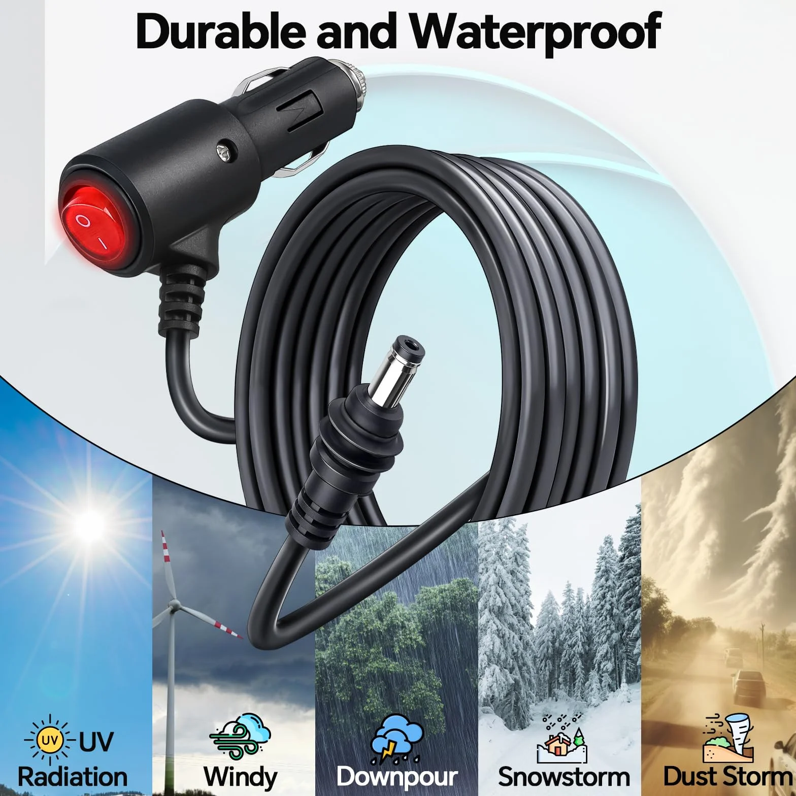 dla Starlink Mini Kabel 3m, Wodoodporny IP66 Kabel Zapalniczkę Adapter 12V DC Z Przełącznikiem, 18AWG Wodoodporny Kabel Zastępczy do Kampera, Przyczepy Kempingowej Furgonetki