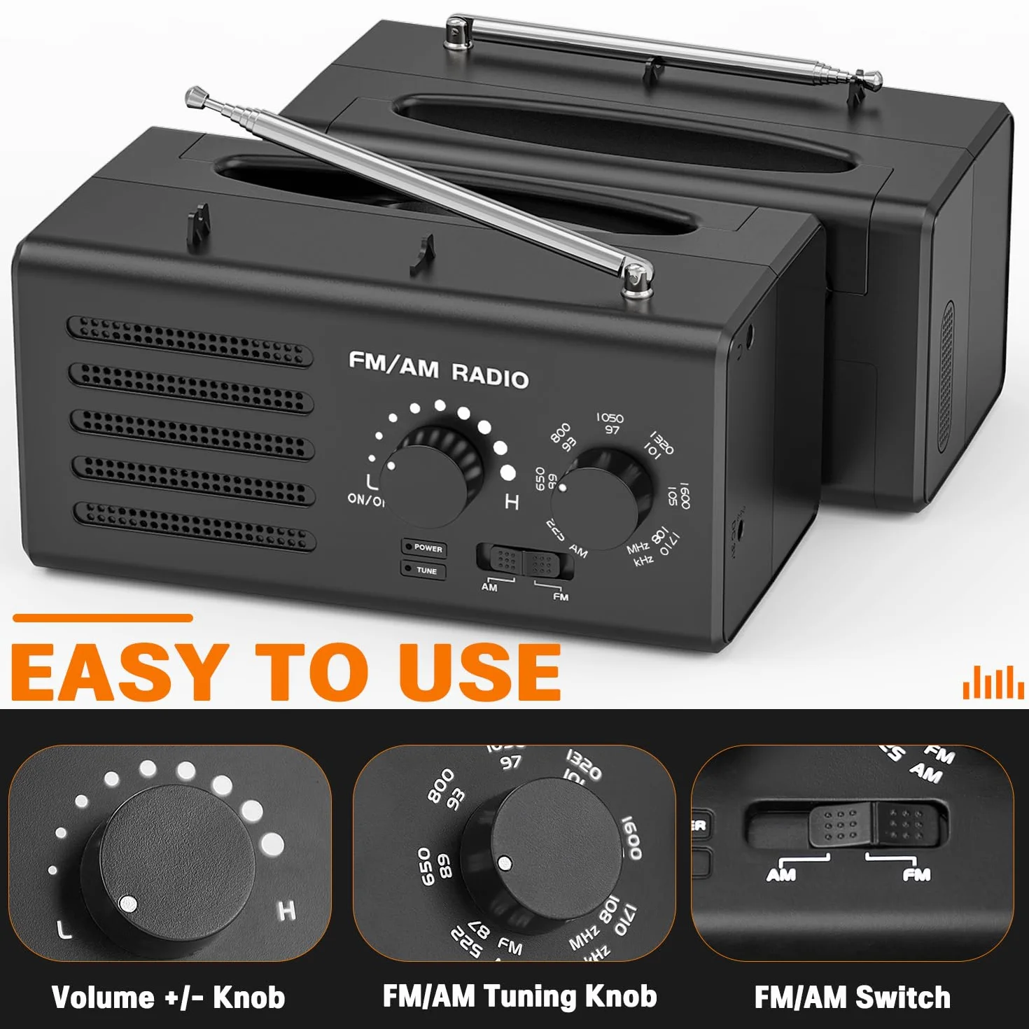 Padwa Lifestyle Przenośne mini radio, FM/AM/SW, czarne, głośniki 5 W, gniazdo słuchawkowe, zasilanie baterii AA, budzik do wędrówek, joggingu, kempingu