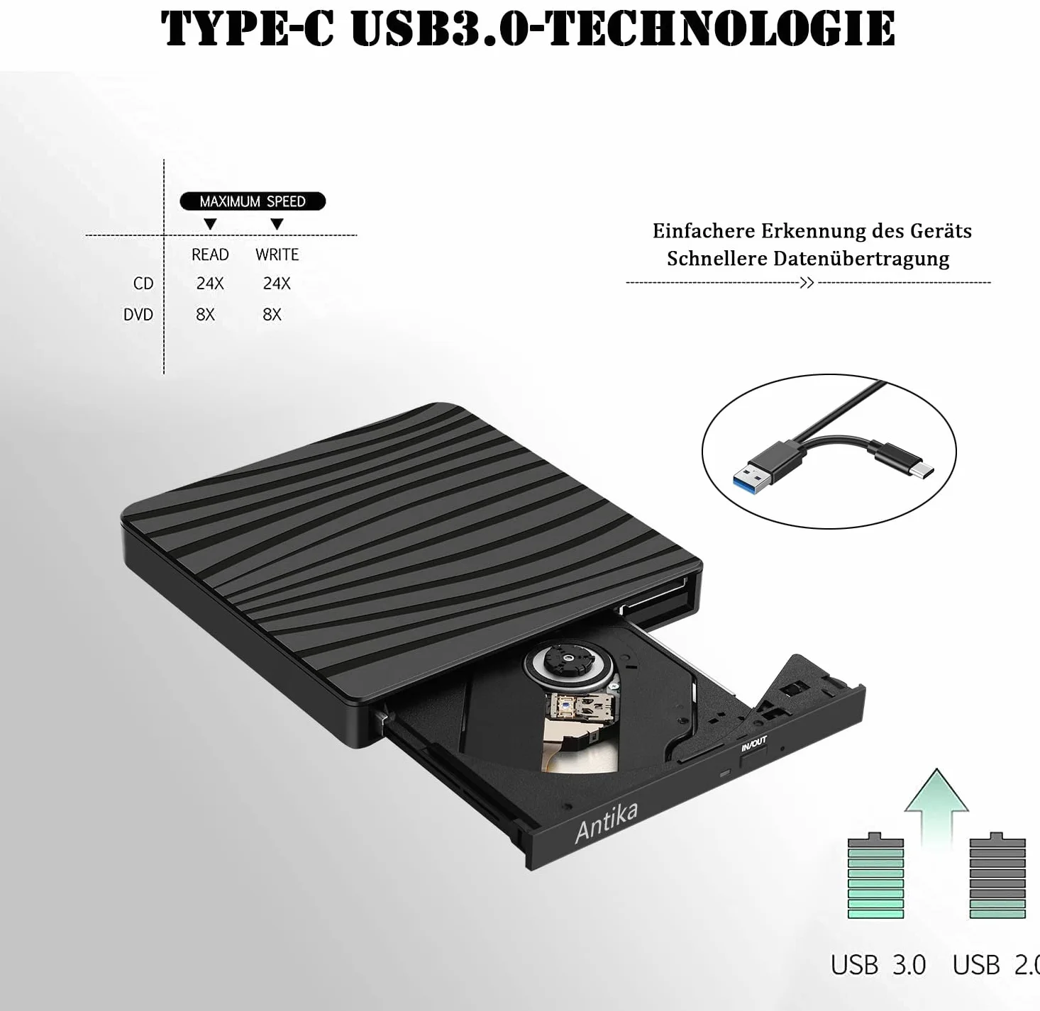 Zewnętrzna Nagrywarka DVD/CD USB 3.0 Przenośny Czytnik Kart Ultra Slim Kompatybilny z Mac/OS/Linux/Windows