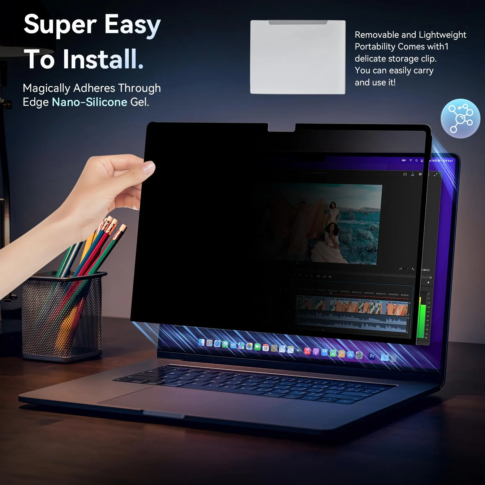 Filtr prywatyzujący do MacBook Air 13,6/13" (2022-2025, M2, M3, M4), MagicSuction, antyodblaskowy, ochrona prywatności