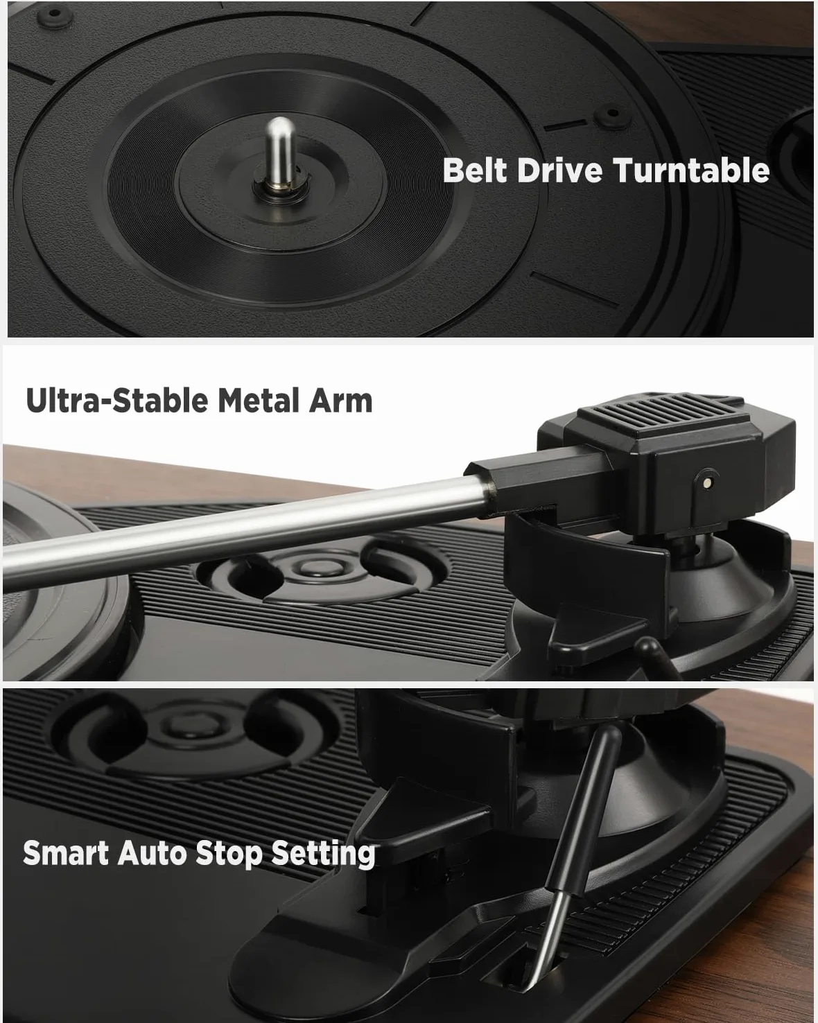 VIFLYKOO Gramofon, Bluetooth 5.4 z 2 Głośnikami Stereo, Bezprzewodowy 3-Biegowy 33/45/78 obr./min, Odtwarzacz Winylowy Obsługuje Wejście Słuchawkowe/Wejście AUX/Wyjście RCA/USB