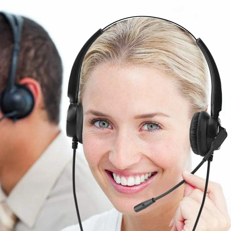 Ejoyous RJ9 przewodowy zestaw słuchawkowy do telefonu z redukcją szumów, regulacją głośności i wyciszeniem, do biura i Call Center RJ9, zestaw słuchawkowy biurowy
