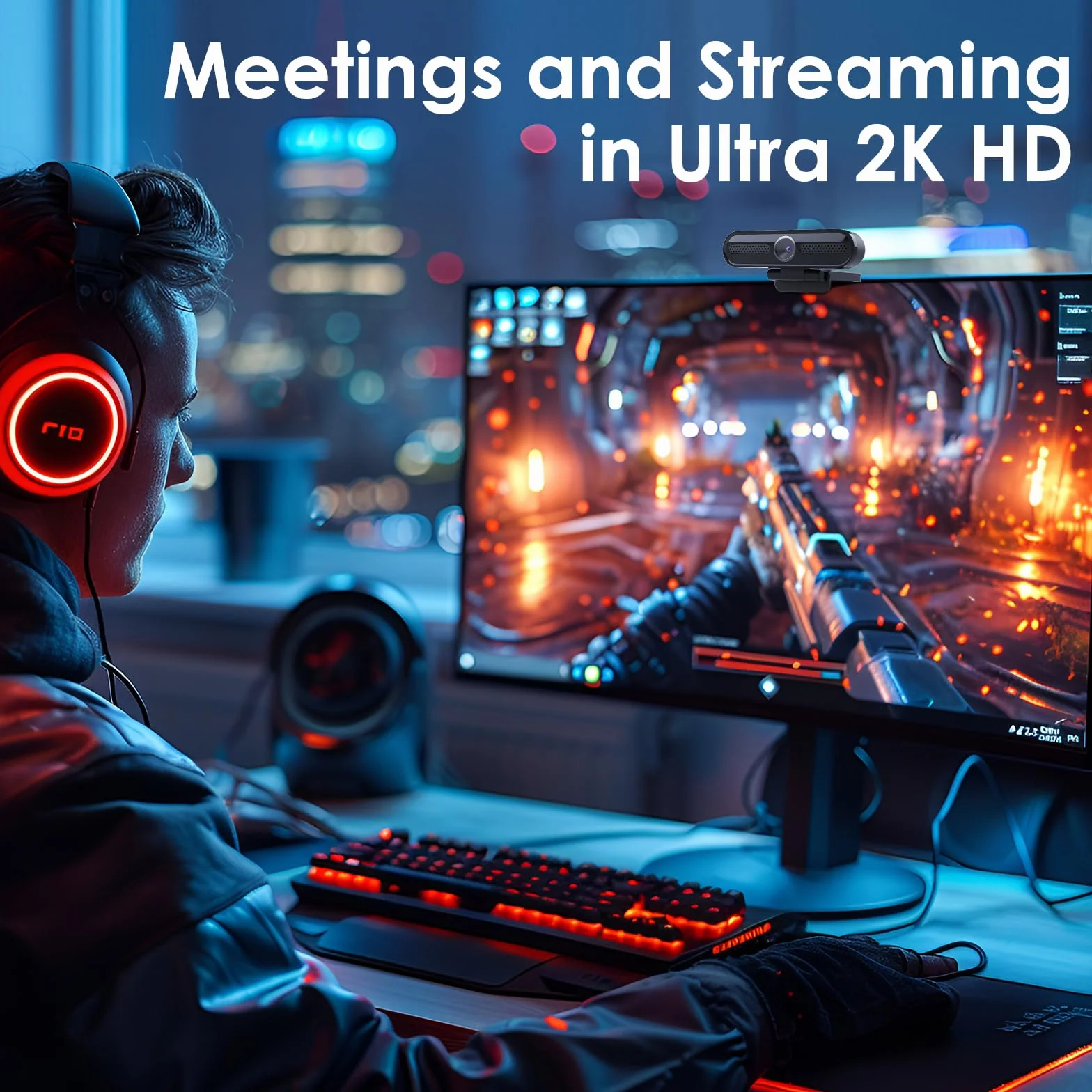 Kamera internetowa HD 1080P 60 kl./s szeroki kąt 78° z mikrofonem osłona prywatności statyw Plug & Play