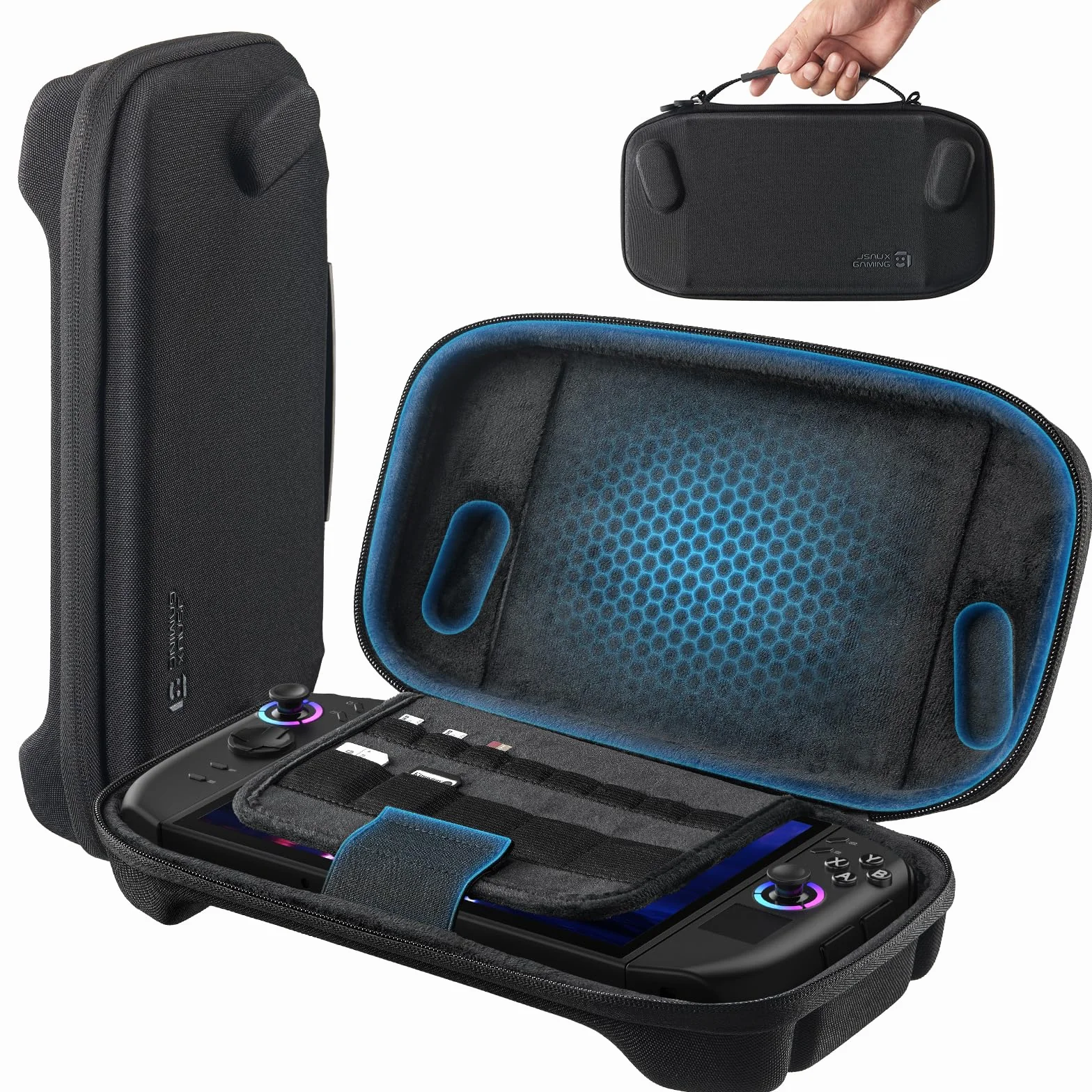 JSAUX Smukłe etui podróżne do Lenovo Legion Go / Go S / Go 2, kompaktowe, twarde etui do konsoli, miejsce na 8 kart MicroSD i 5 czytników kart, w zestawie pasek na ramię, kolor czarny