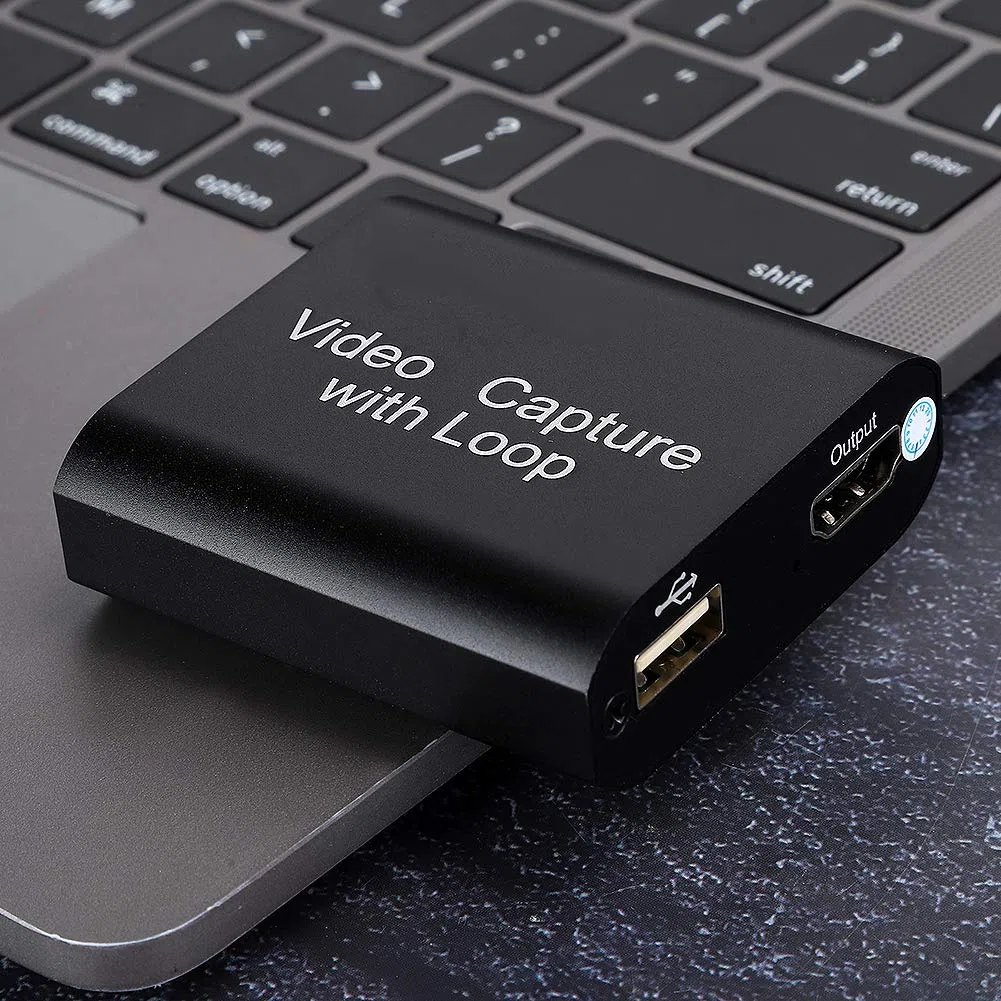 KIKYO Karta przechwytująca, karta przechwytywania wideo USB3.0 z wyjściem Loop Out, karta przechwytująca HDMI 4K Ultra HD, pasuje do konsoli do gier, PS4, PS3, Xbox One, czarna