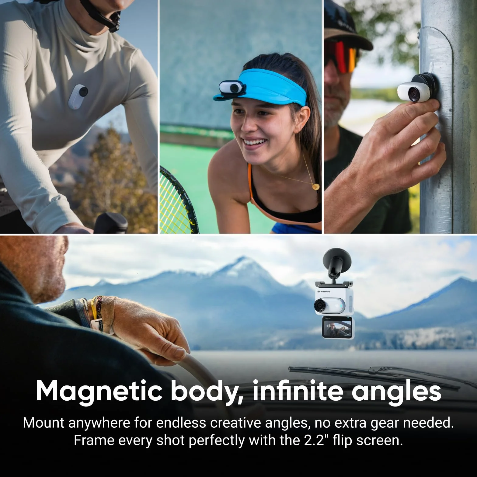 Insta360 GO 3S Cycling Multiview zestaw 128 GB biały – mała przenośna kamera do vlogowania 4K, bez użycia rąk, mocowanie w dowolnym miejscu, stabilizacja, żywotność baterii 140 min, wodoodporność 10 m