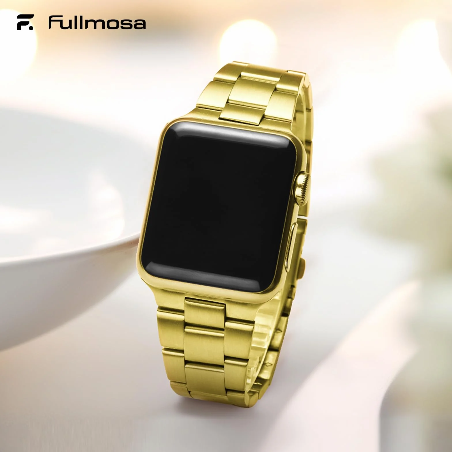 Fullmosa Pasek ze stali nierdzewnej kompatybilny z Apple Watch 40/41/38 mm do iWatch SE 3 2 1/Series 9 8 7 6 5 4 3 2 1 różowe złoto