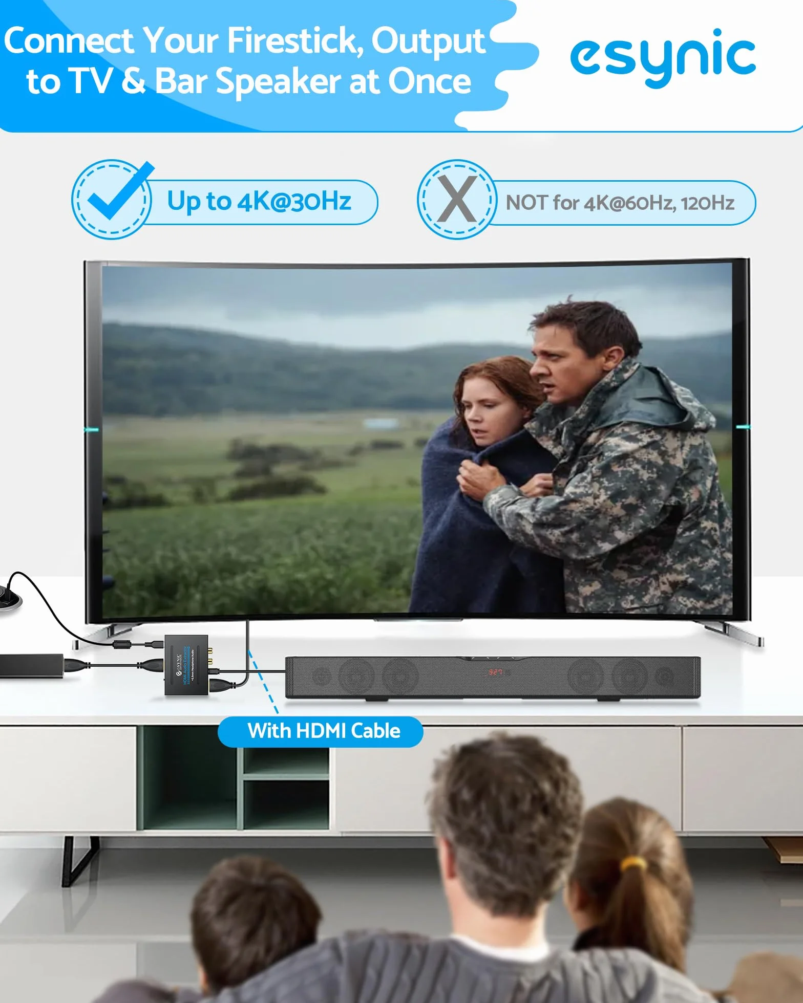 eSynic Profesjonalny ekstraktor HDMI audio, adapter optyczny 4K HDMI, rozdzielacz audio z SPDIF, L/R i wyjściem 3,5 mm do PCM2.0, Dolby, DTS5.1