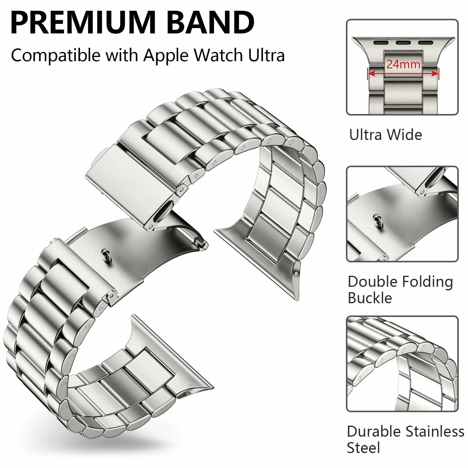 Netolo Metalowy pasek do zegarka Apple Watch 49 mm, 45 mm, 44 mm, 42 mm, 41 mm, 40 mm, 38 mm, pasek ze stali nierdzewnej, kompatybilny z Apple Watch SE SE 2 / iWatch serii 9, 8, 7, 6, 5, 4, 3, 2, 1
