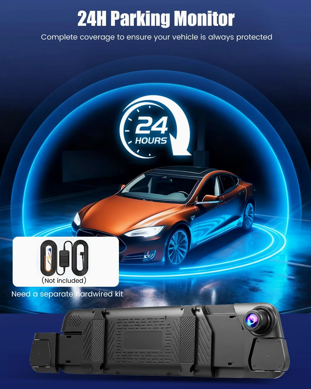 4-kanałowa kamera na deskę rozdzielczą 1080p z kamerą cofania, kamera samochodowa WiFi z ekranem dotykowym IPS 9,7", nagrywanie w pętli, widoczność w nocy, czujnik podczerwieni i G, lusterko wsteczne
