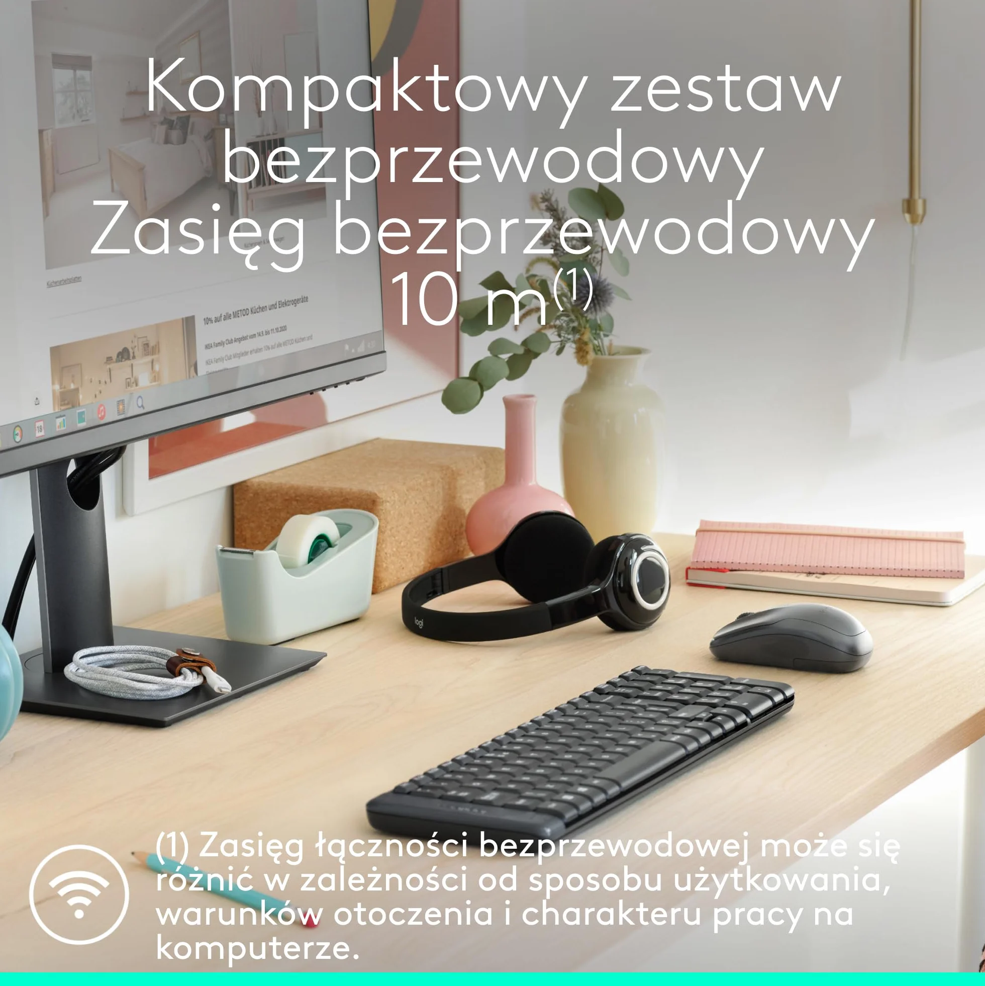 Logitech MK220 Compact Combo klawiatura i mysz 2,4 GHz USB Unifying QWERTY US Intl Czarny