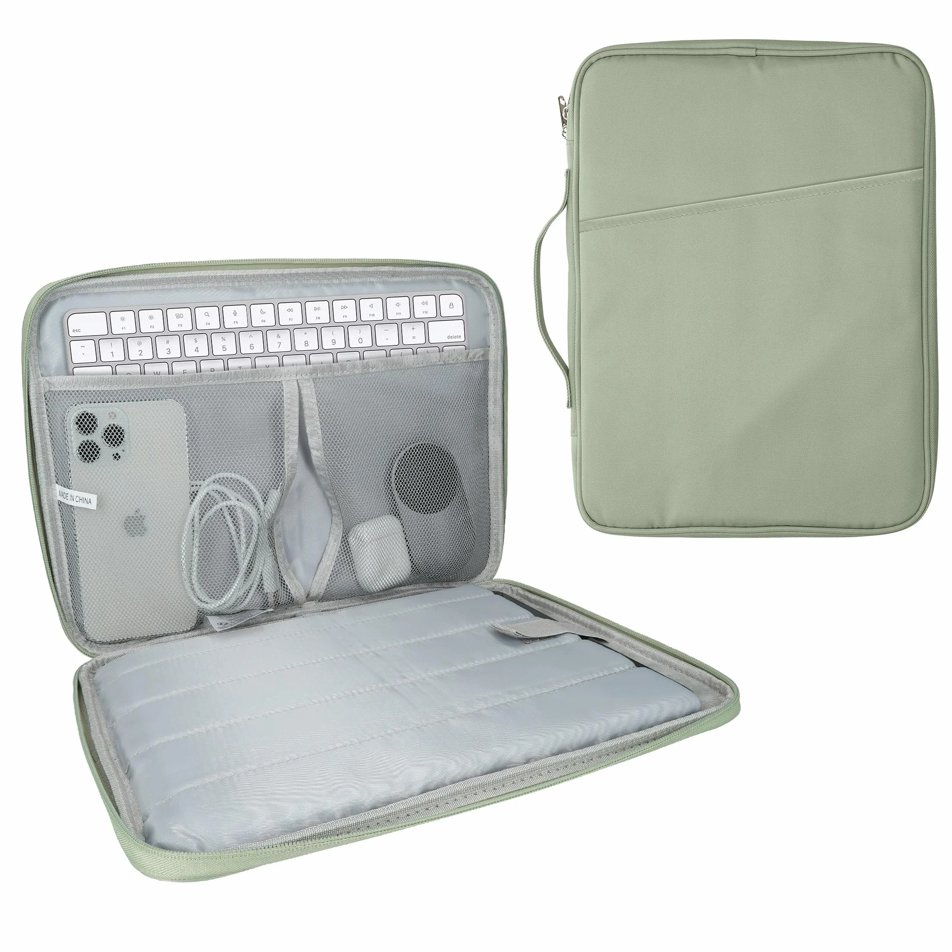 kwmobile Etui kompatybilne z Magic Keyboard K380 K480 i 12,9" - 13" Tablet - torba do przenoszenia tabletu i klawiatury bezprzewodowej z kieszenią do przechowywania - zielone