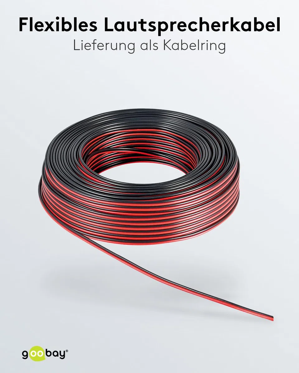 Goobay 67735 kabel głośnikowy 2 x 2,5 mm² przewód CCA/kabel audio na metry/Speaker Cable kabel kablowy kabel audio/kabel do subwoofera/czerwony czarny / 10 m