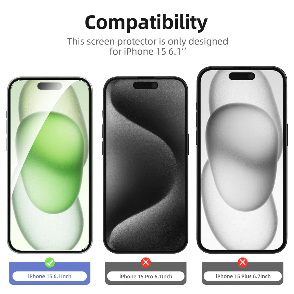 NEW'C 4 sztuki, 2 szt. ochraniaczy ekranu do iPhone'a 15 [6,1 cala] + 2 szt. ochraniaczy obiektywu aparatu, ochrona czujnika, przyjazna dla obudowy folia ze szkła hartowanego