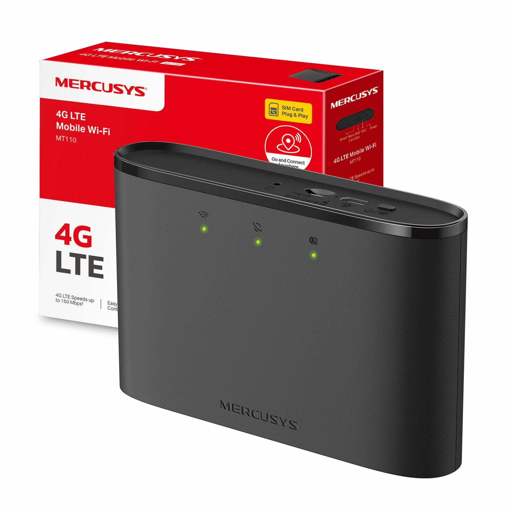 Mercusys MT110 | Mobilny Hotspot Wi-Fi 4G LTE | Pobieranie do 150 Mb/s | Bateria 2200 mAh na 10 godzin | Obsługuje do 10 urządzeń | Plug & Play z kartą SIM | Wi-Fi 2,4 GHz