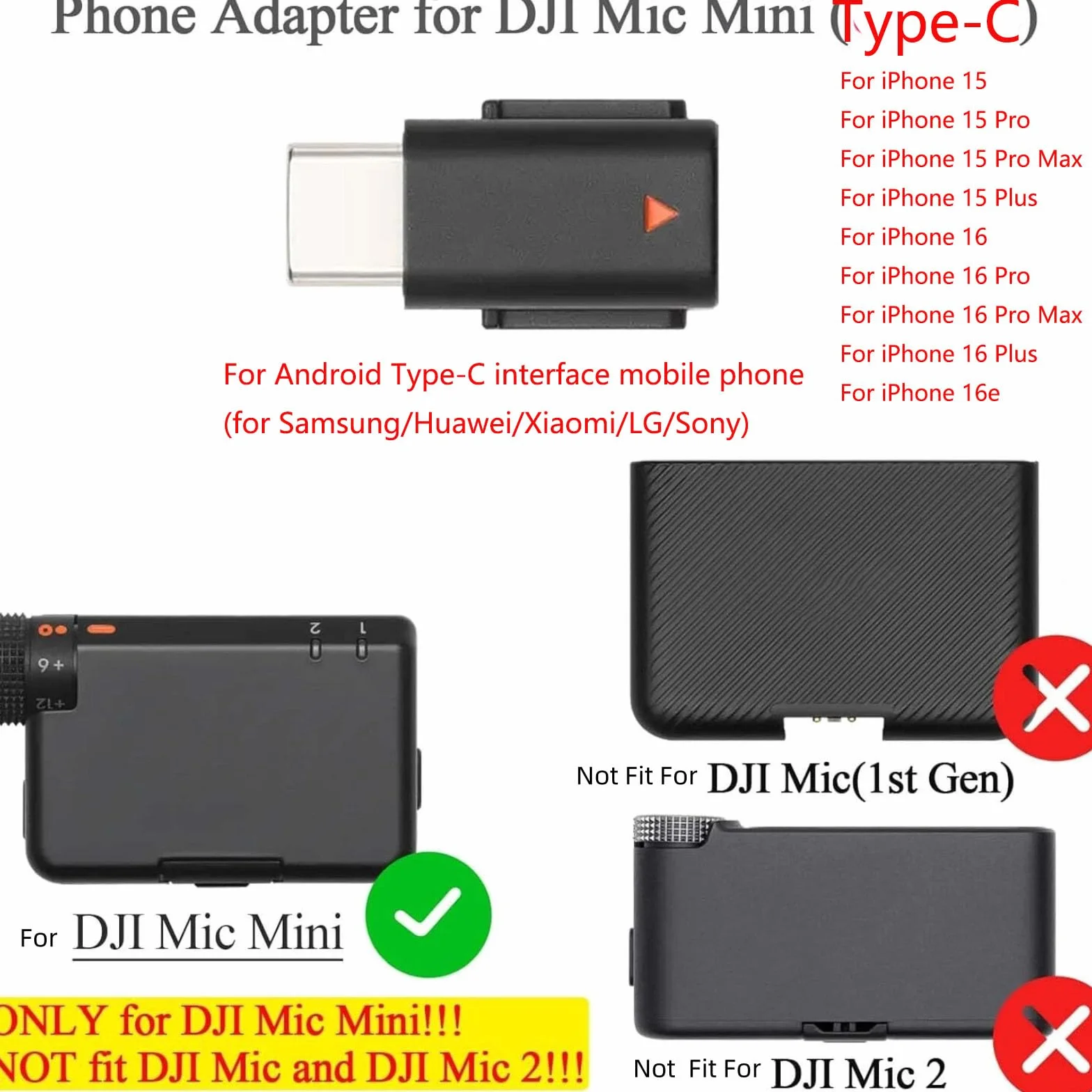 Adapter do telefonu typu C do DJIMic Mini Smartphone/PC/Mac Connector Akcesoria OEM Wsparcie dla iPhone 15/16 serii typu C