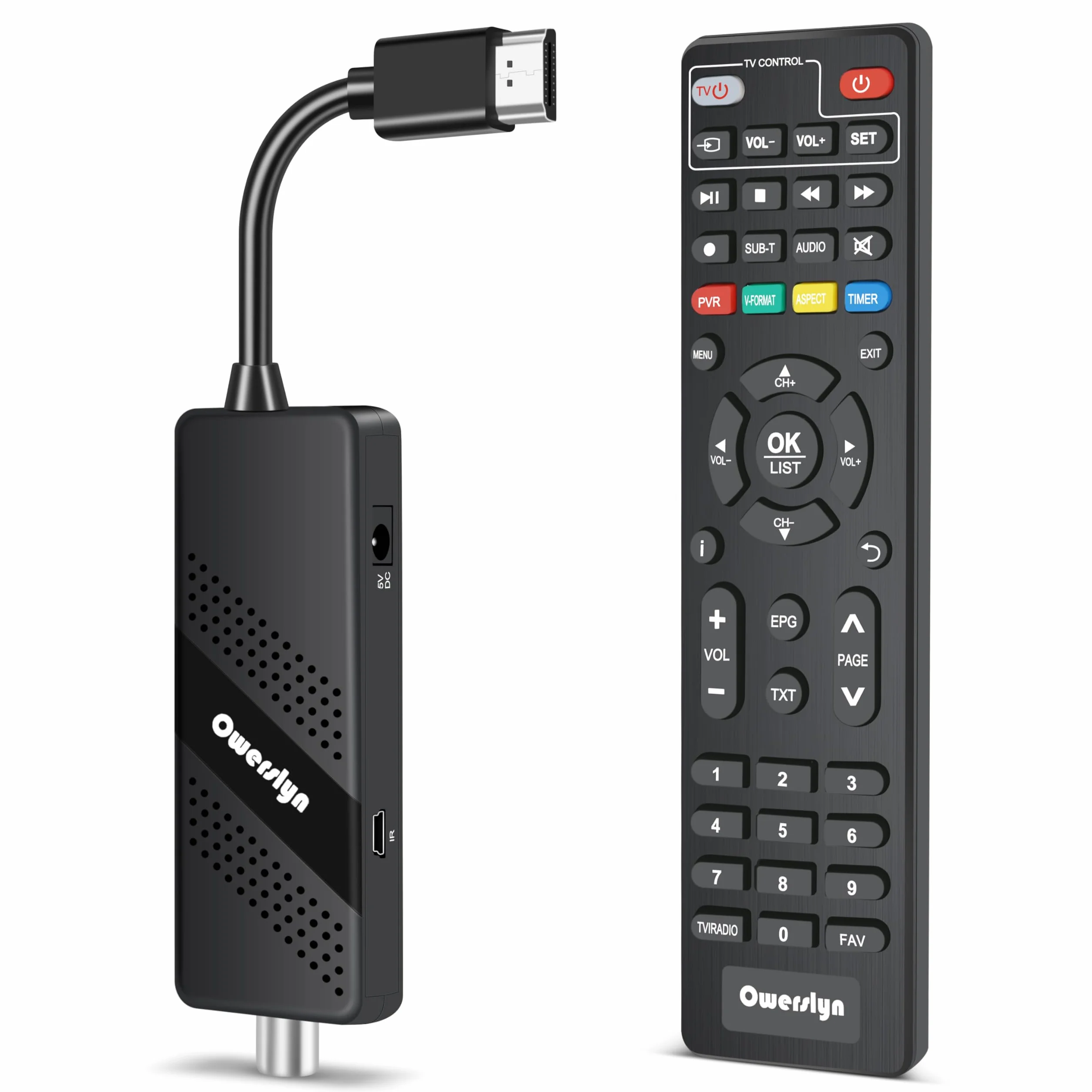 Cyfrowy dekoder naziemny 2026 - OWERSLYN DVB-T2, HD 1080P H.265 HEVC Main 10 bitów, telewizor z wyjściem HDMI/AV, HDMI CEC, USB multimedialny, funkcja PVR, pilot na podczerwień 2 w 1