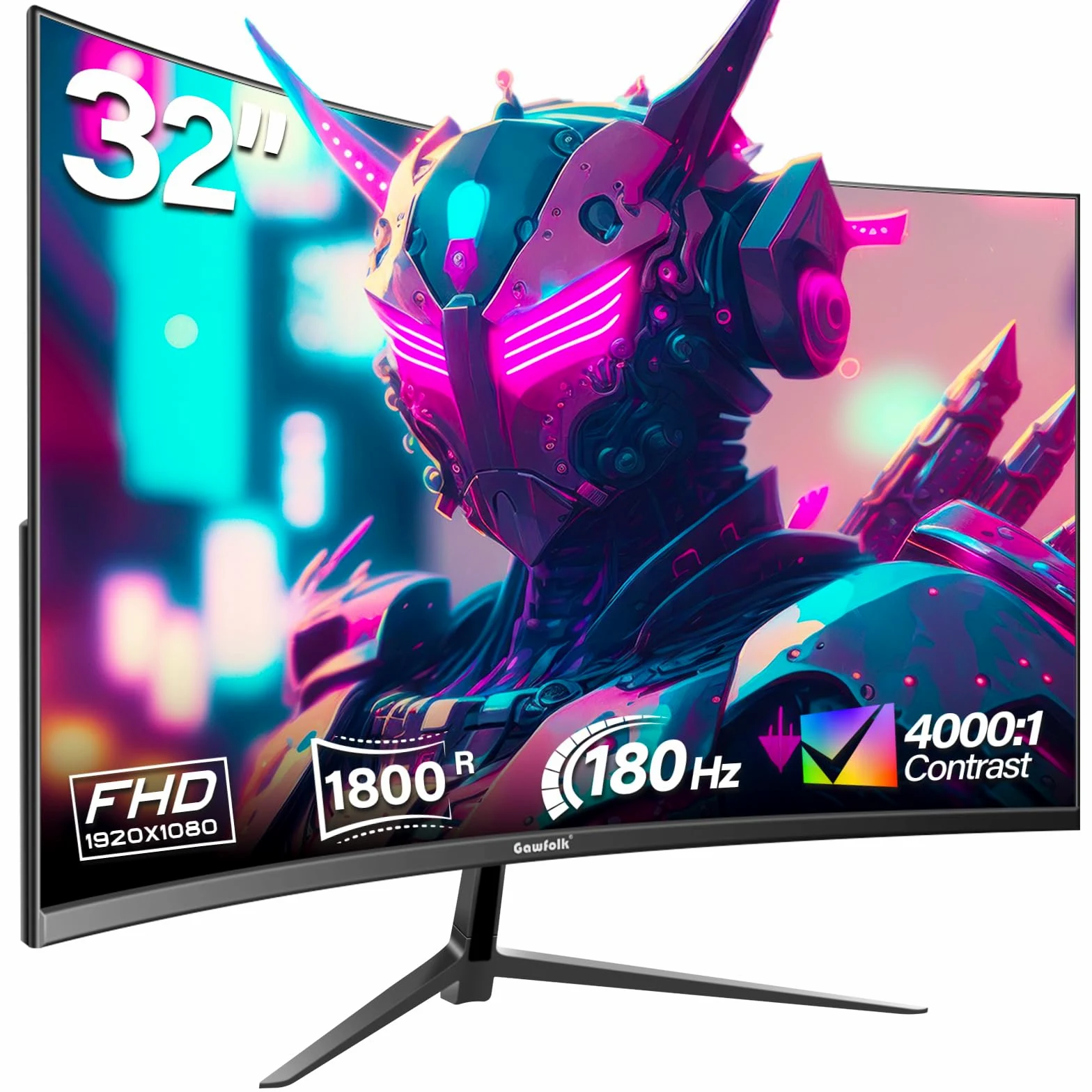 Gawfolk Zakrzywiony 32 Calowy Monitor Komputerowy, 1800R 144Hz 165Hz Wyświetlacz do Gier, Full HD 1080p Monitor do Domowego Biura, Biznesowy Komputer Osobisty, Ultracienka Ramka Zerowa