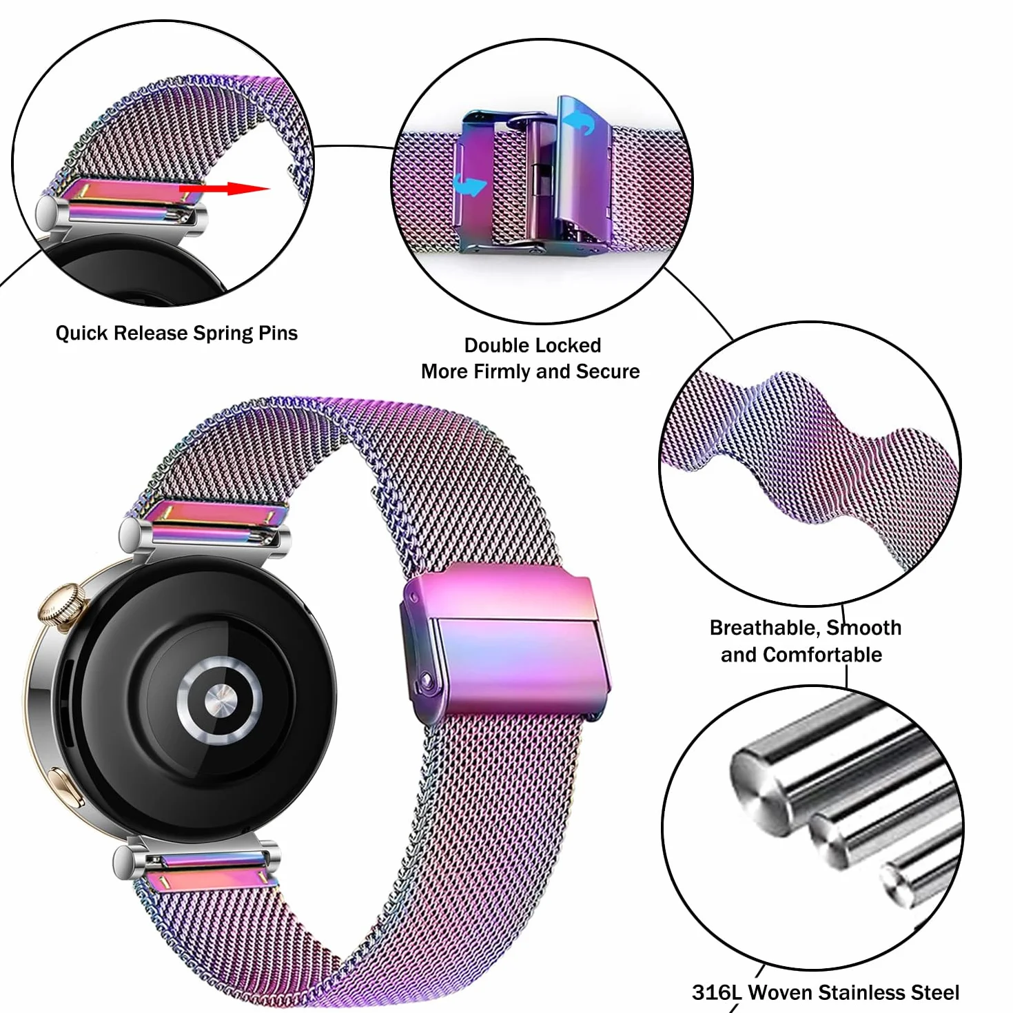 Issinlky Metalowa opaska kompatybilna z Huawei Watch GT5 41mm/Huawei GT4 41mm, opaska ze stali nierdzewnej 18mm dla Garmin Venu 2S/Venu 3S/Vivomove 3S/Vivoactive 4S