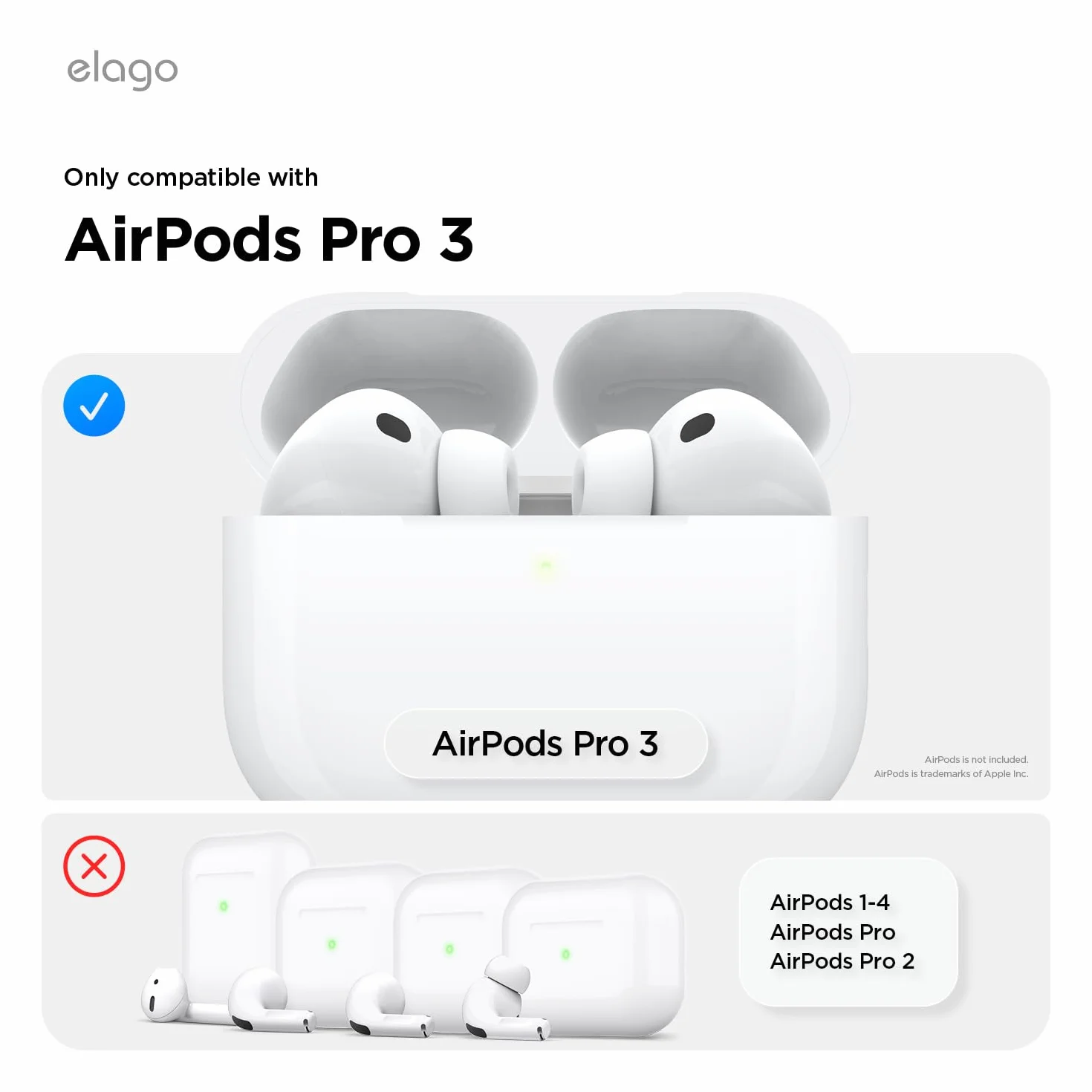 elago Etui w Kształcie Kasety Kompatybilne z AirPods Pro 3 – Z Karabińczykiem, Obsługuje Bezprzewodowe Ładowanie, Odporne na Wstrząsy, Pełna Ochrona (Classic White)