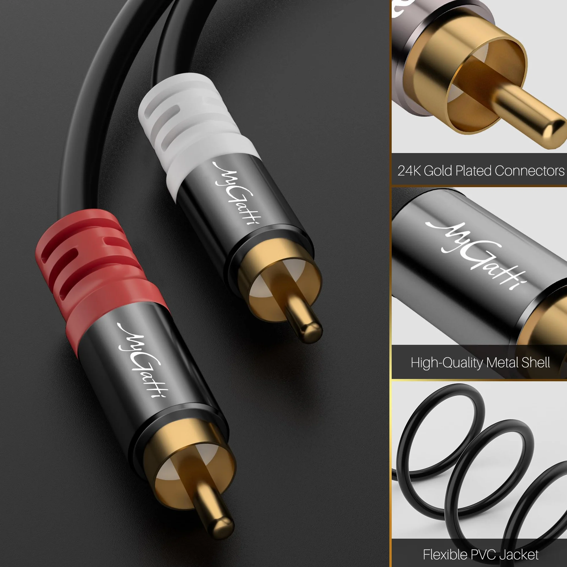 Kabel cinch 30 m, 2 wtyczki cinch na 2 wtyczki cinch, kabel stereo audio, kabel RCA, OFC, dźwięk Hi-Fi, podwójne ekranowanie, kabel do subwoofera samochodowego do kina domowego, wzmacniacza