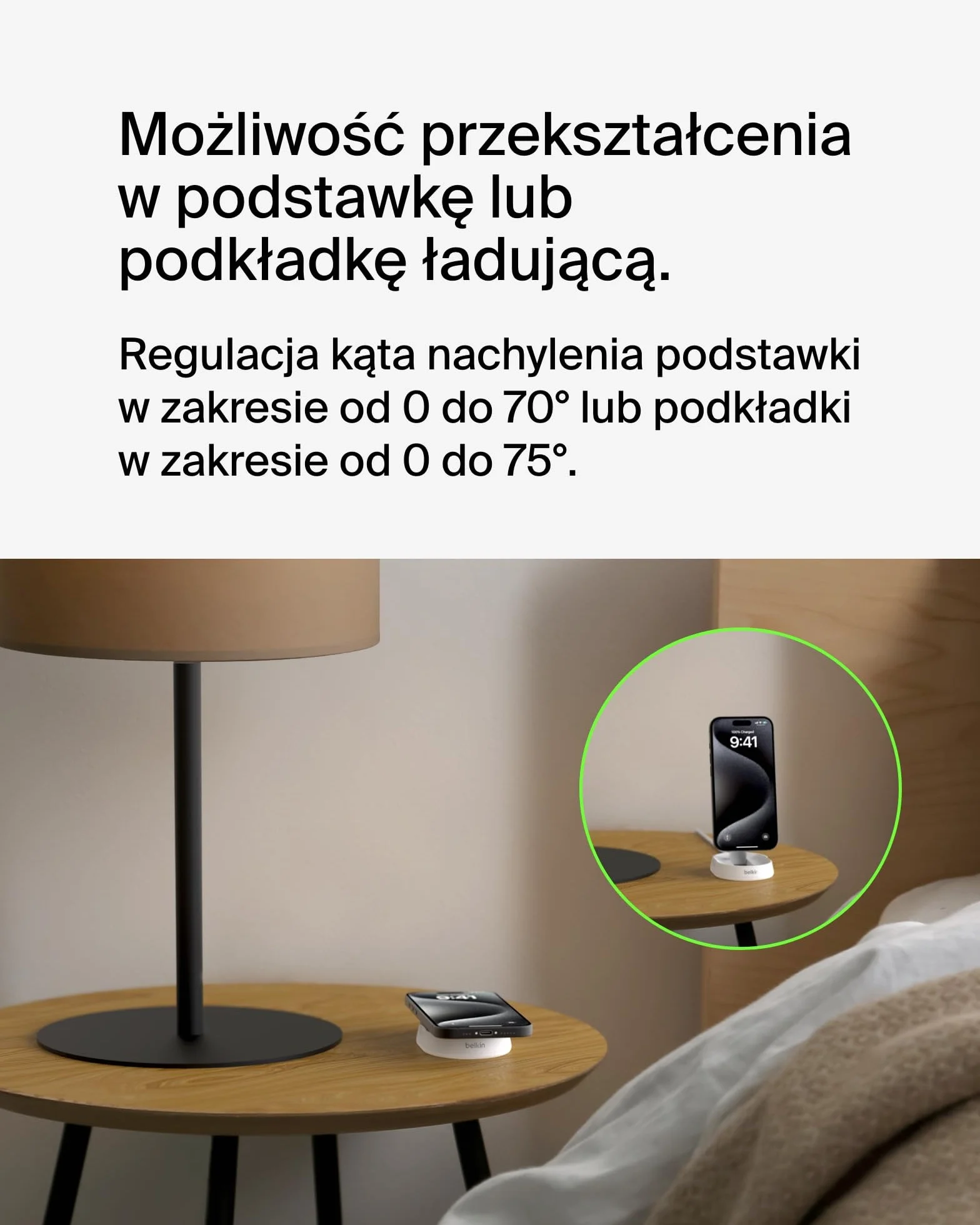 Belkin BoostCharge Pro konwertowalna podstawka ładująca 15W MagSafe bezprzewodowa ładowarka Qi2 do iPhone 15, 14, AirPods biała