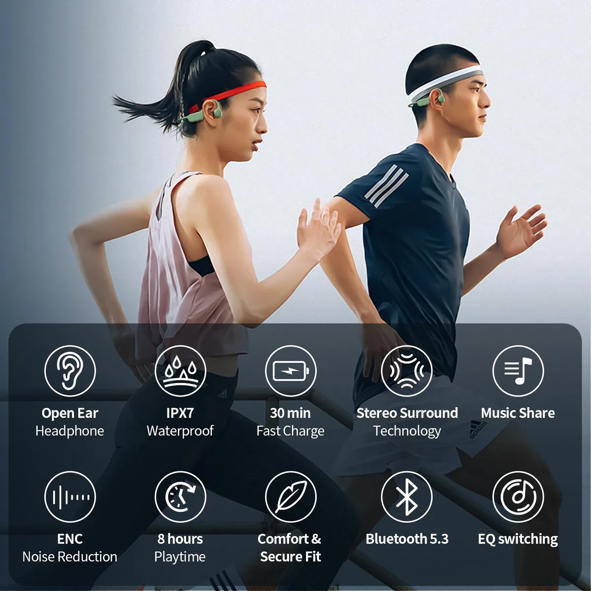 DACOM Zestaw słuchawkowy z przewodnictwem kostnym, bezprzewodowe słuchawki sportowe Bluetooth 5.3, IPX7, wodoodporne, 2 w 1, otwarte ucho, z mikrofonem do biegania, wędrówek, treningu treningowego