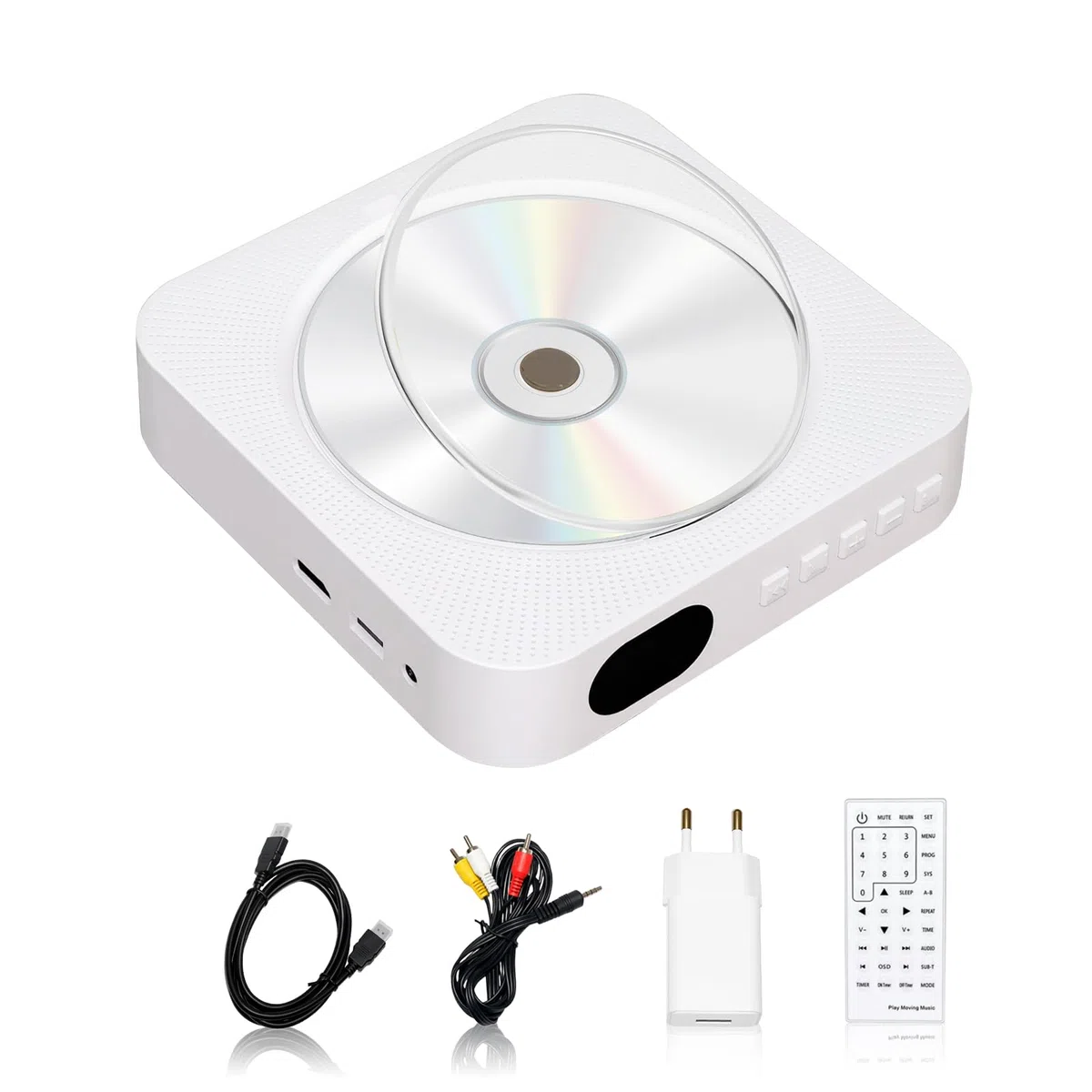 Przenośny odtwarzacz DVD/CD z Bluetooth, wbudowany głośnik Hi-Fi do montażu na ścianie domowe audio Boombox z pilotem zdalnego sterowania HDMI do podłączenia TV radio FM, odtwarzacz USB dla