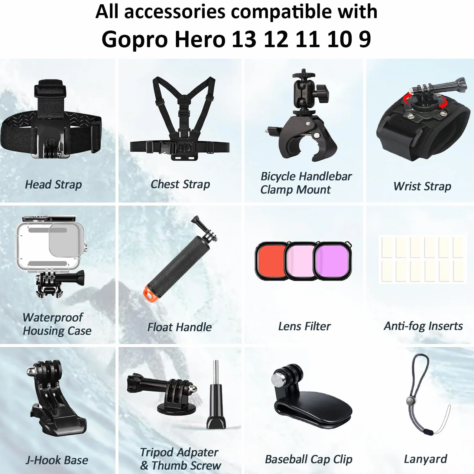 Zestaw obudowa nurkowa do GoPro Hero 9-13 z uchwytem pływającym i filtrem czerwonym