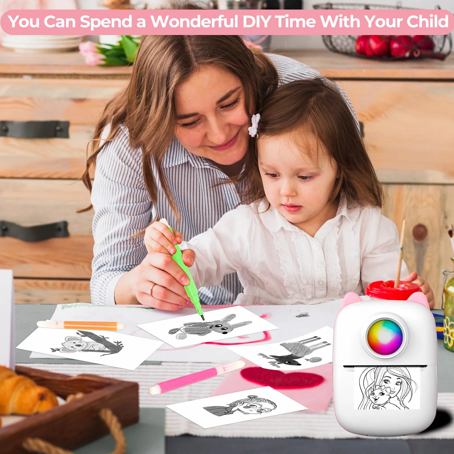 Mini drukarka przenośna drukarka termiczna bezprzewodowa Bluetooth mini drukarka fotograficzna kieszonkowa drukarka do smartfonów kompatybilna z iOS i Androidem do notatek, dziennika (różowa)
