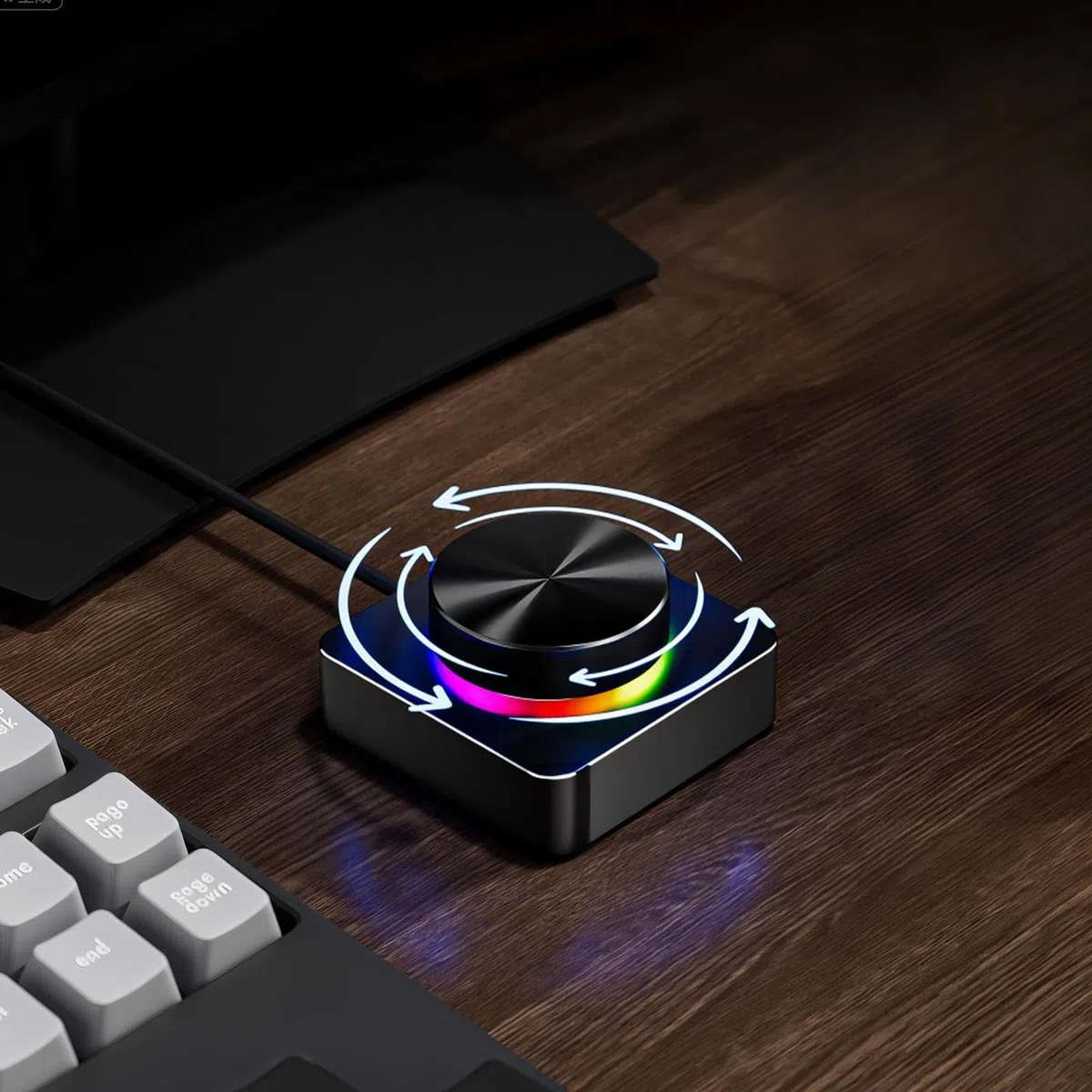 Komputerowe Pokrętło Kontrolera Głośności Podświetlenie RGB 7 Trybów | Komputerowy Bezprzewodowy Kontroler Głośności Multimediów Z Pokrętłem Głośnik
