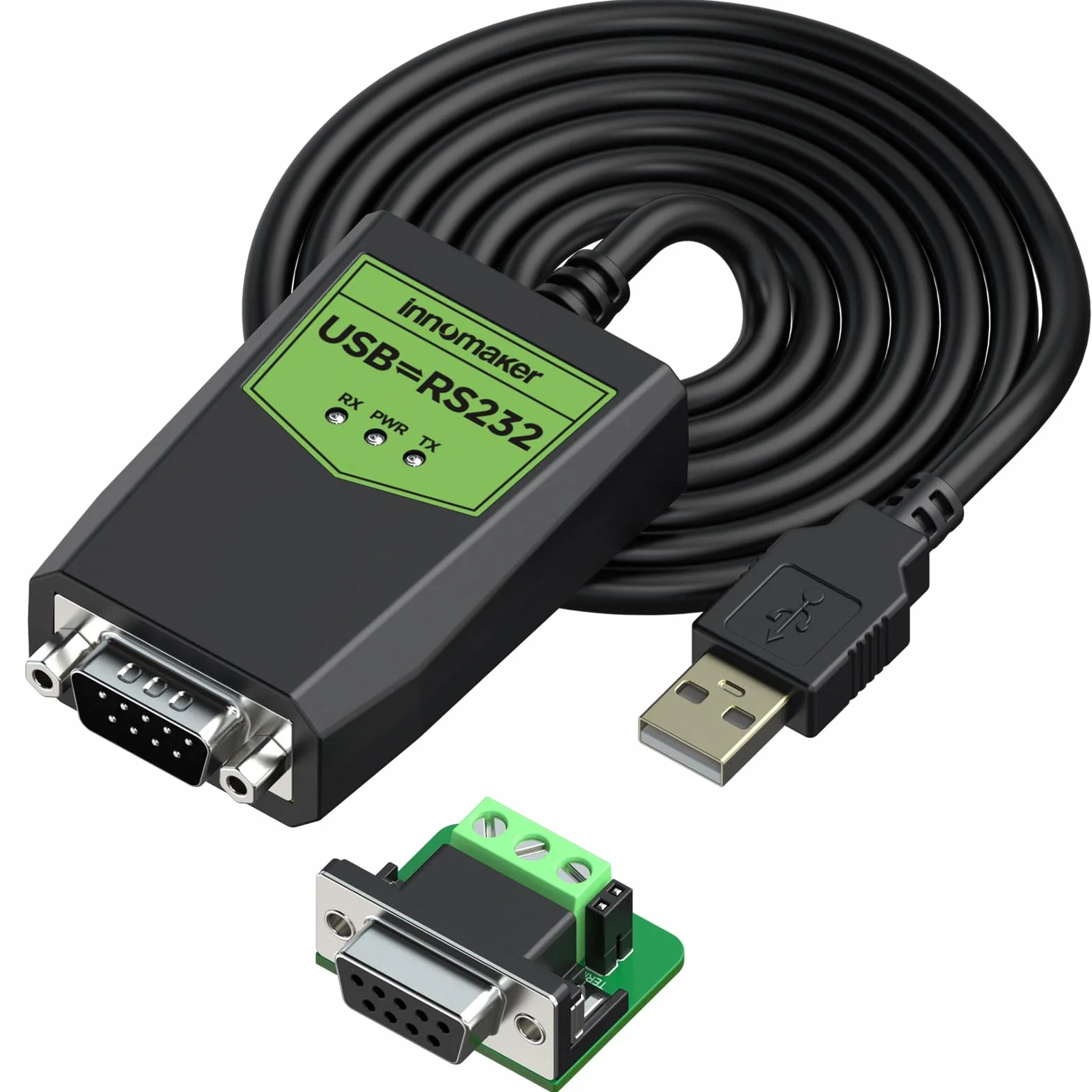 InnoMaker Przemysłowy adapter USB na szeregowy RS232, USB na DB9 męski, Chipset FTDI, Ochrona ESD, Izolacja sygnału/zasilania, Zgodny z Windows 11,10,XP, Mac OS, Android, Linux